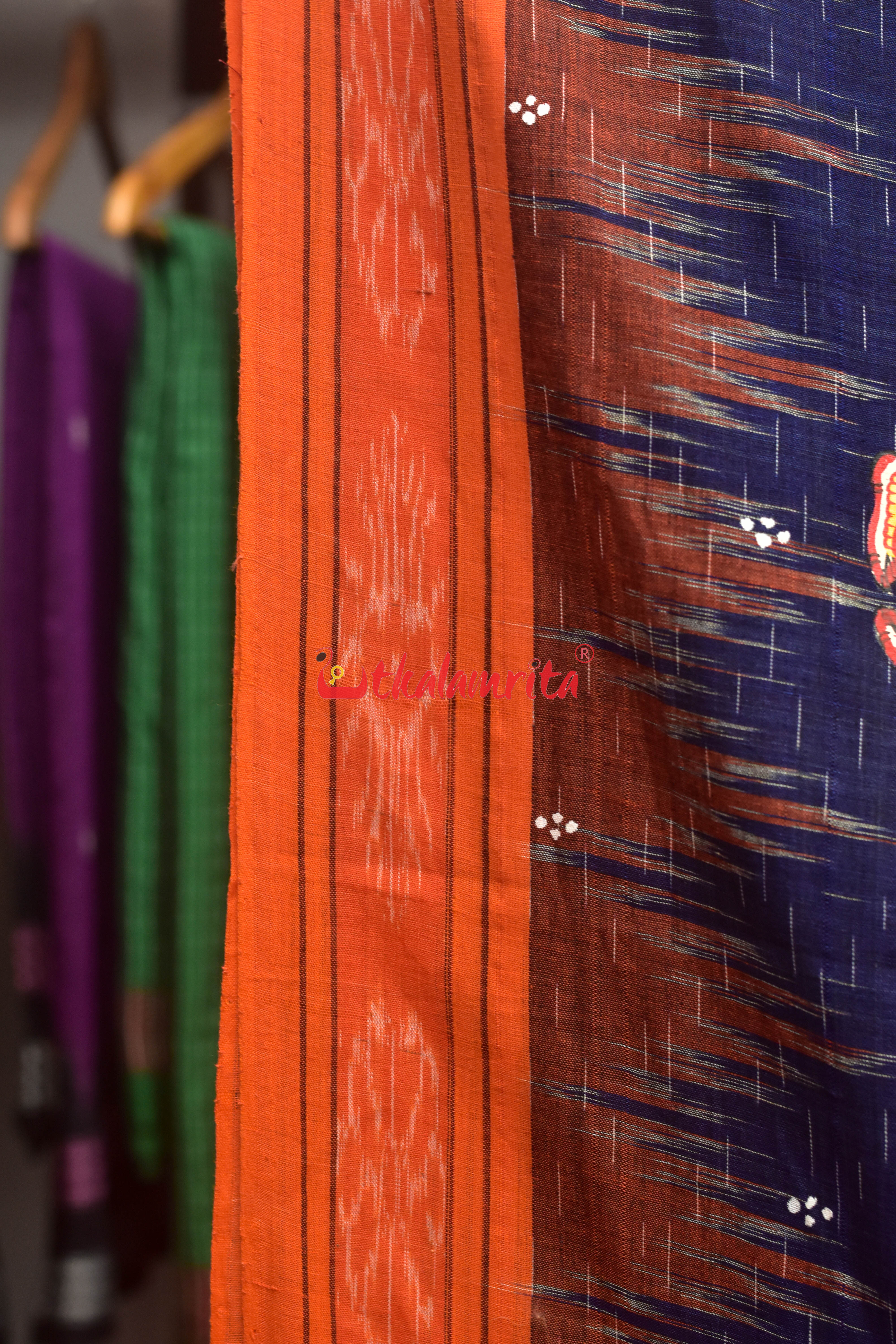 Blue Jharana with Barsha Rassa Pattachitra Cotton Saree