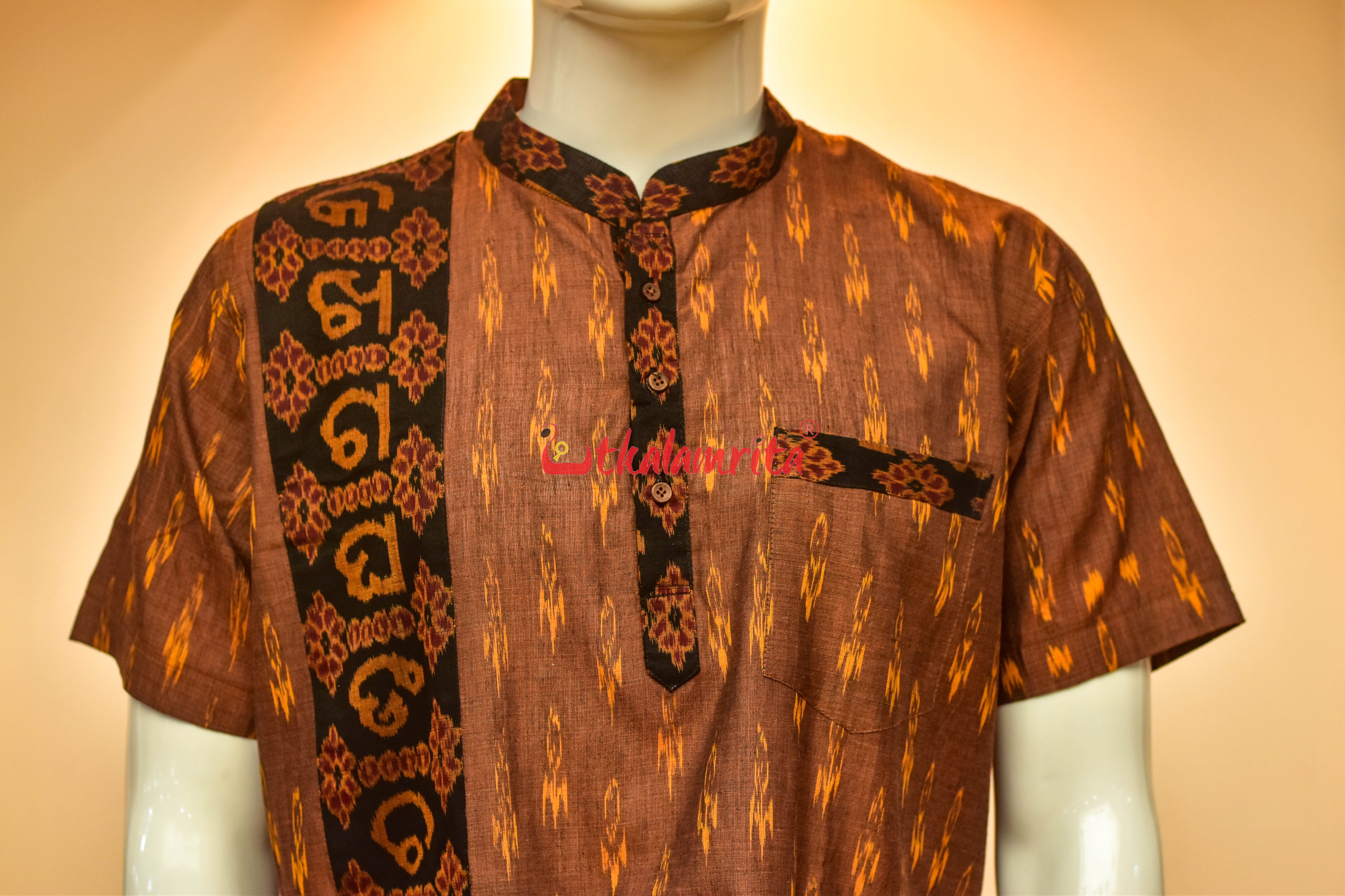 Golden Labanga with Odia Alphabets Design (Men's Short Kurta)
