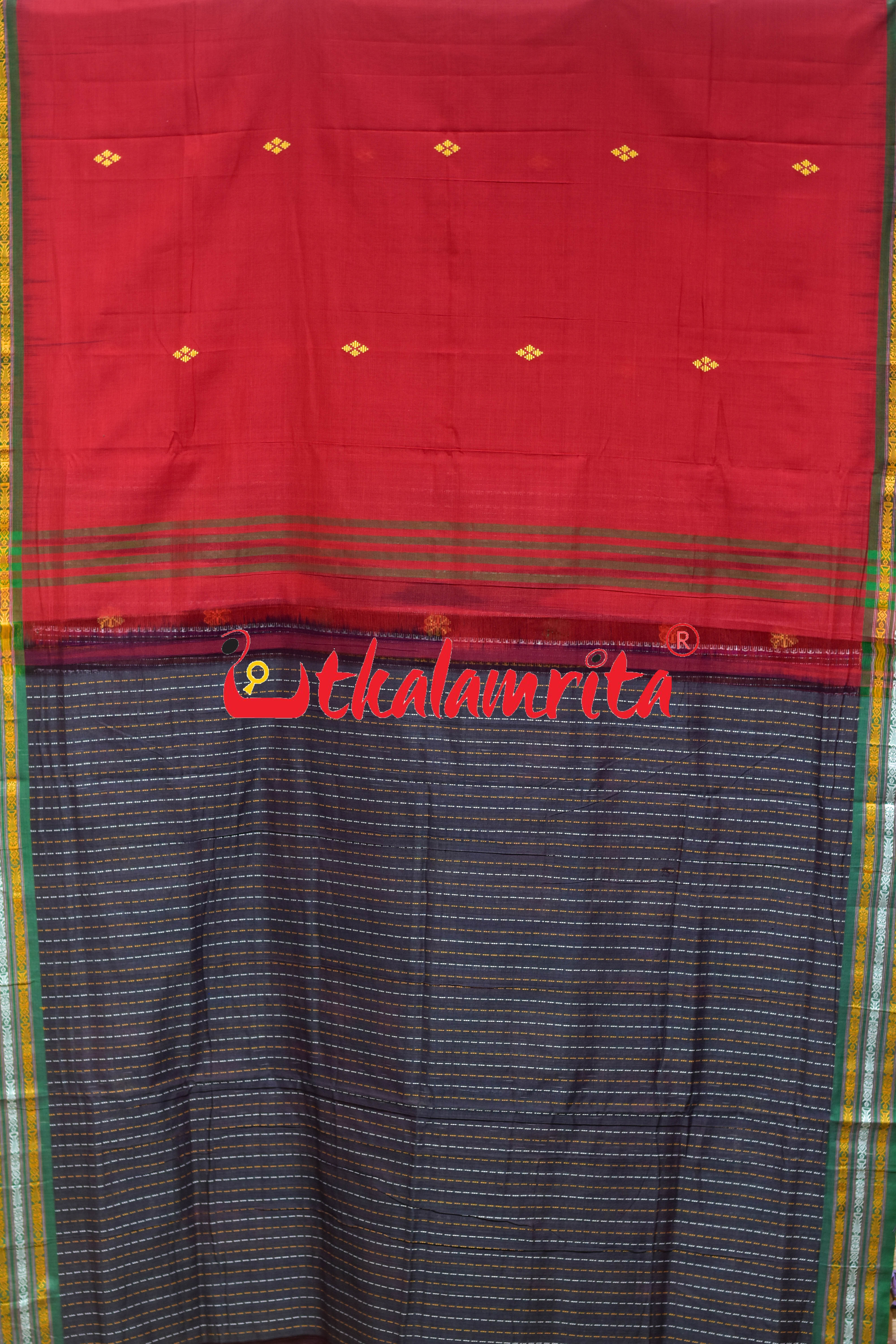 Red Flower Buta Dhalapathar Cotton Saree