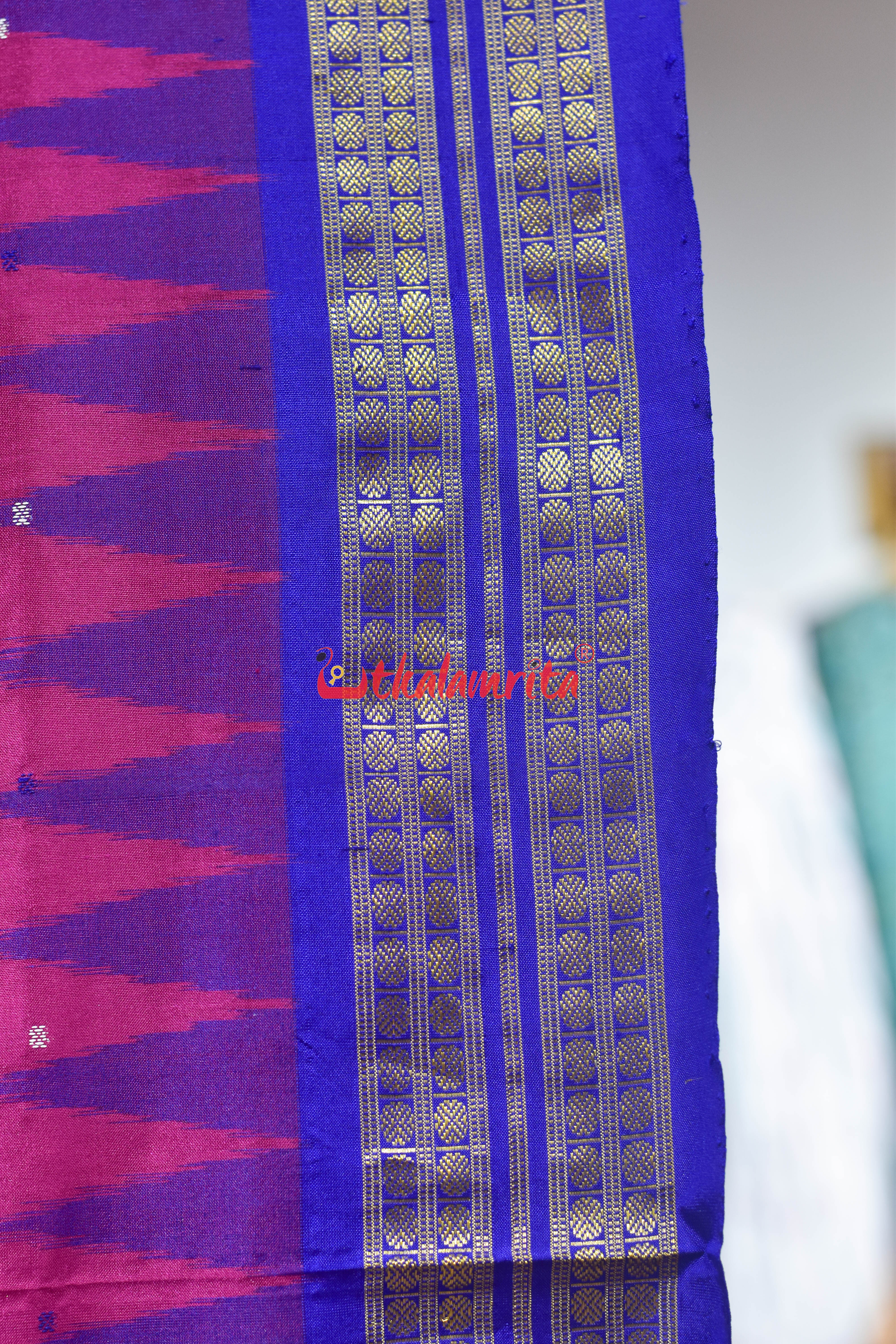 Magenta with Blue Buti Half Tissue Silk Saree