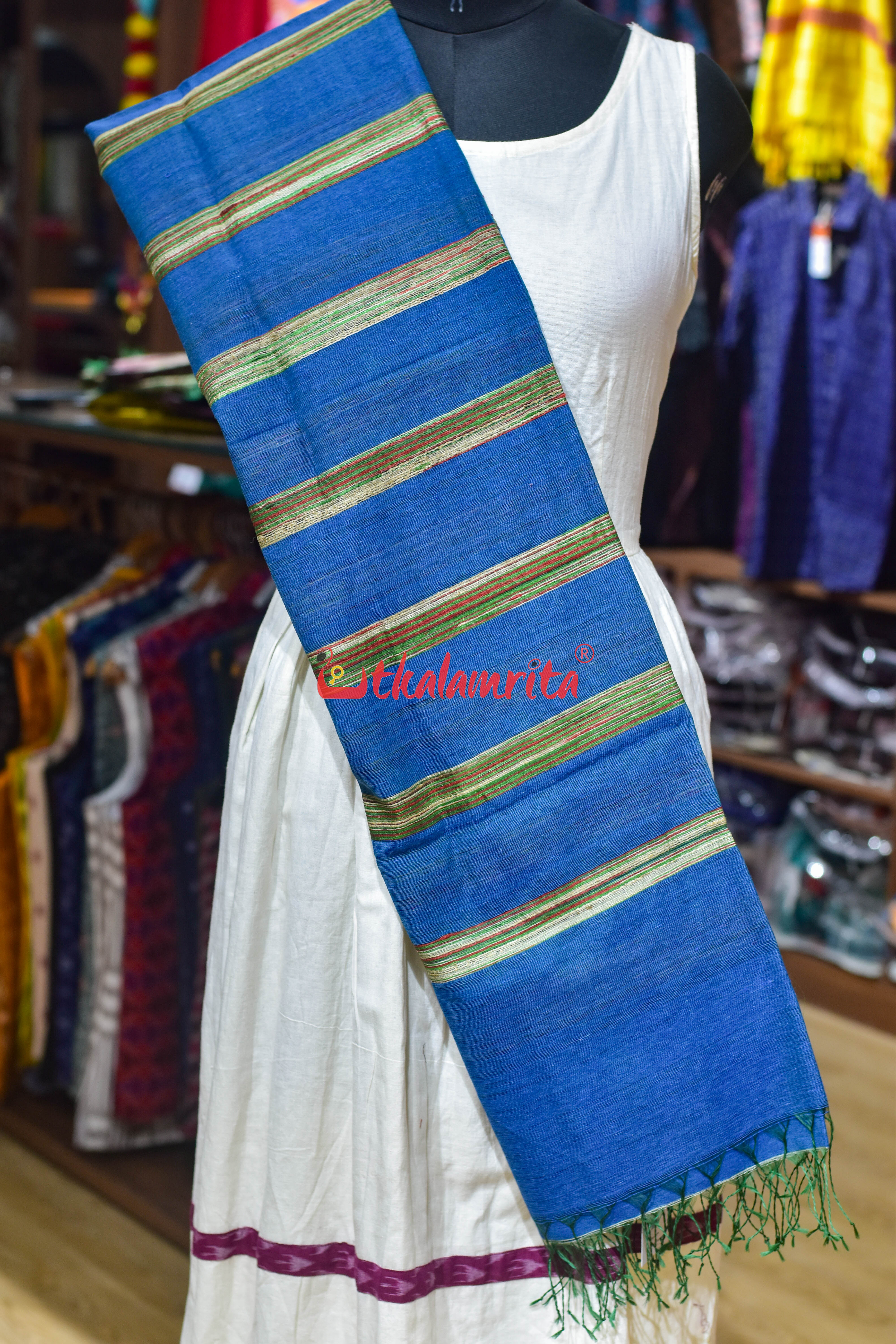 Blue with Multi Lines Eri Silk Tussar (Dupatta)