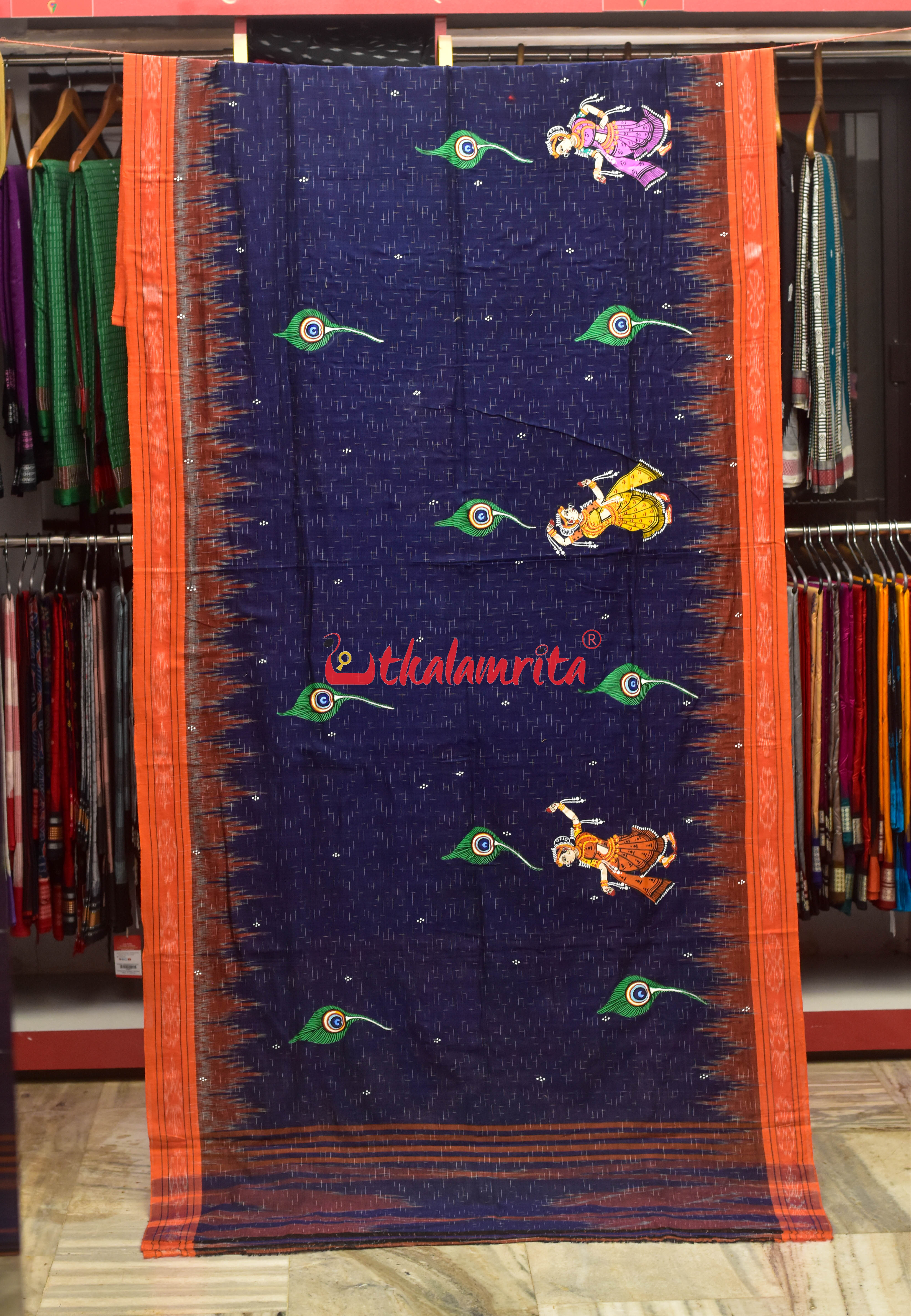 Blue Jharana with Barsha Rassa Pattachitra Cotton Saree