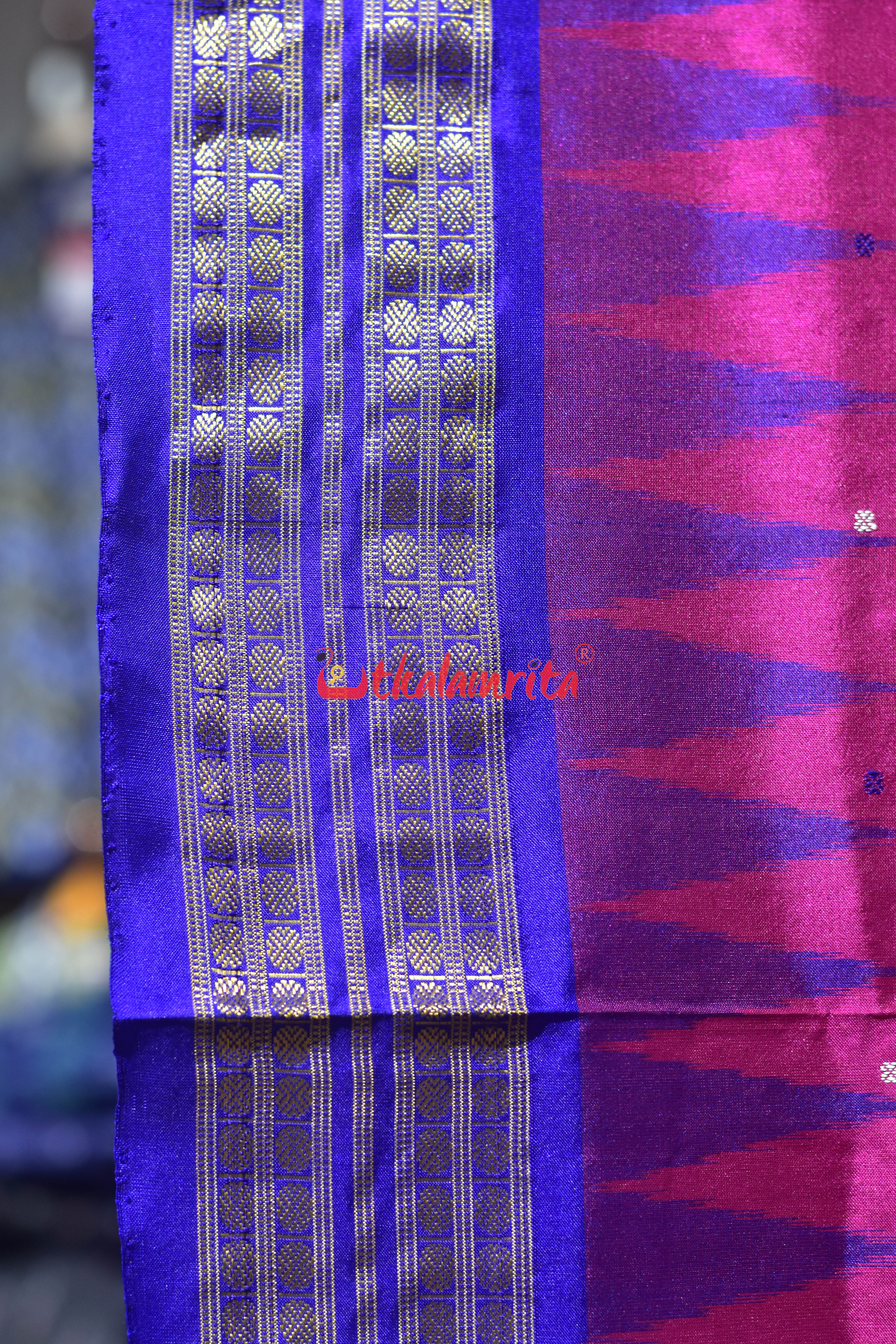 Magenta with Blue Buti Half Tissue Silk Saree
