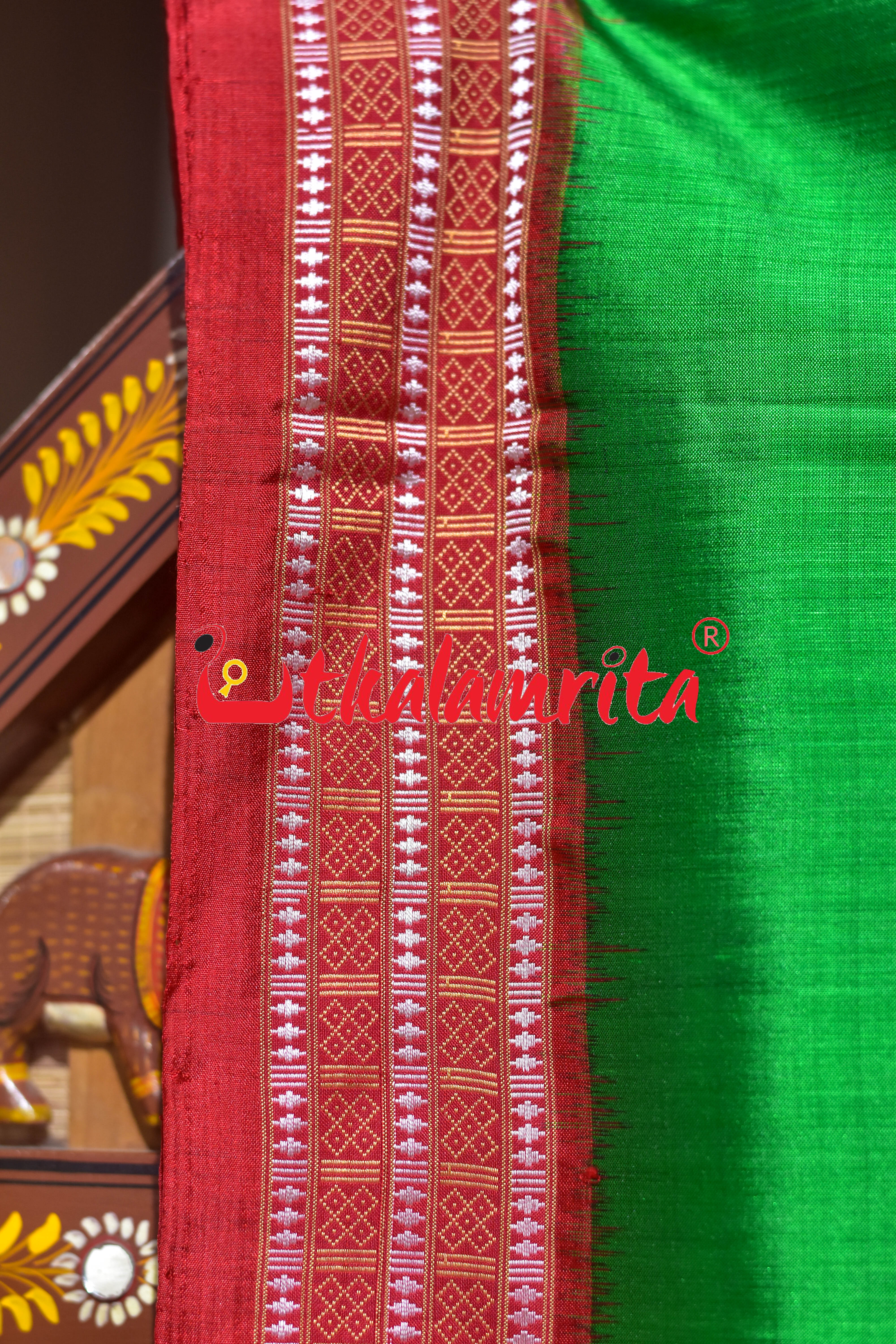 Siminoi Inspired Green Red Khandua Silk Saree