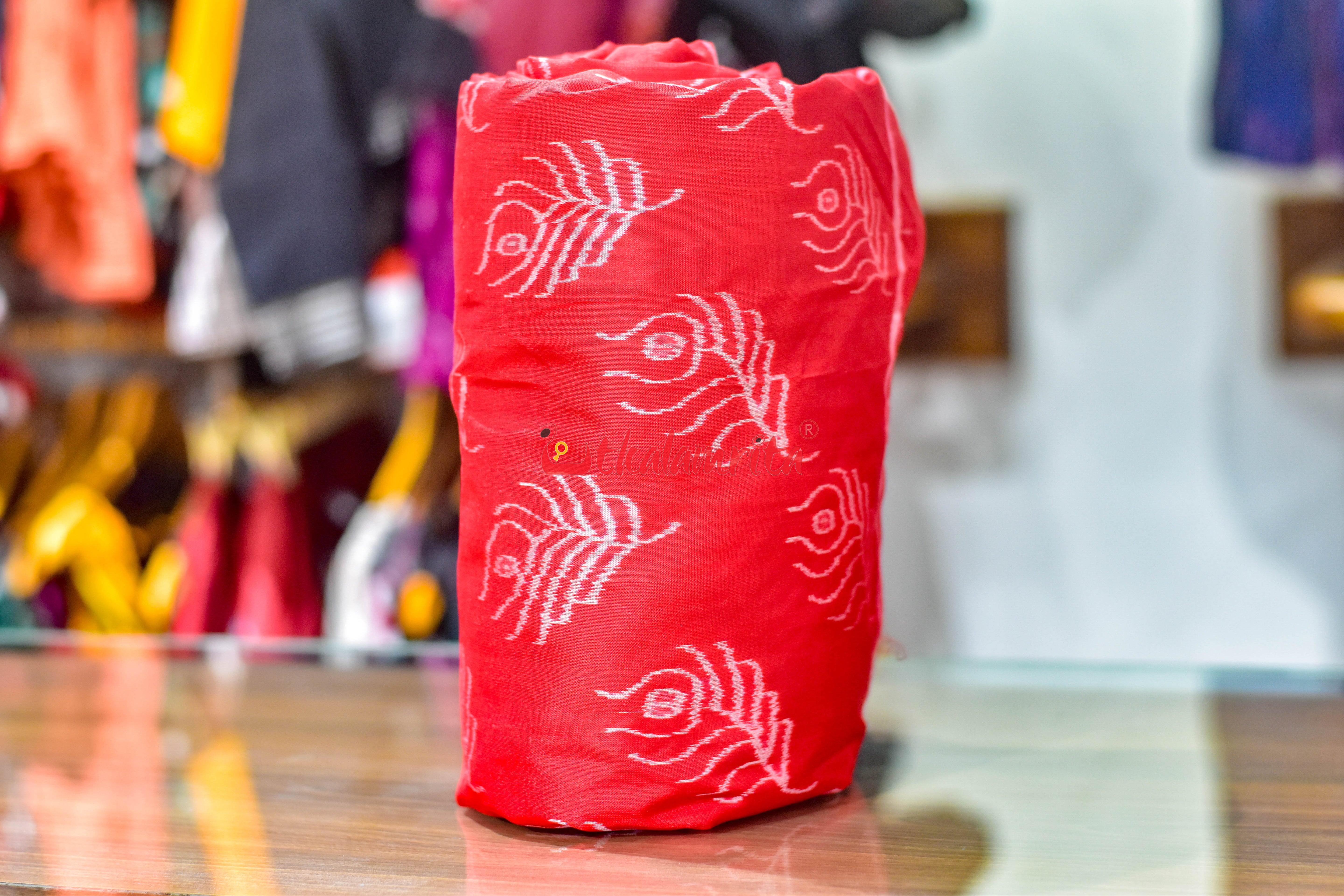 Red with Mayurapucha Sambalpuri Silk (Fabric)