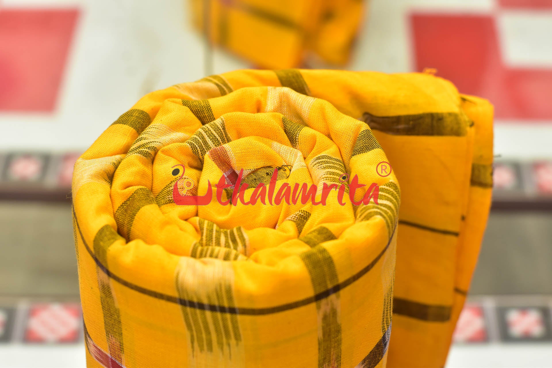 Yellow Chequered Sambalpuri Cotton (Fabric)