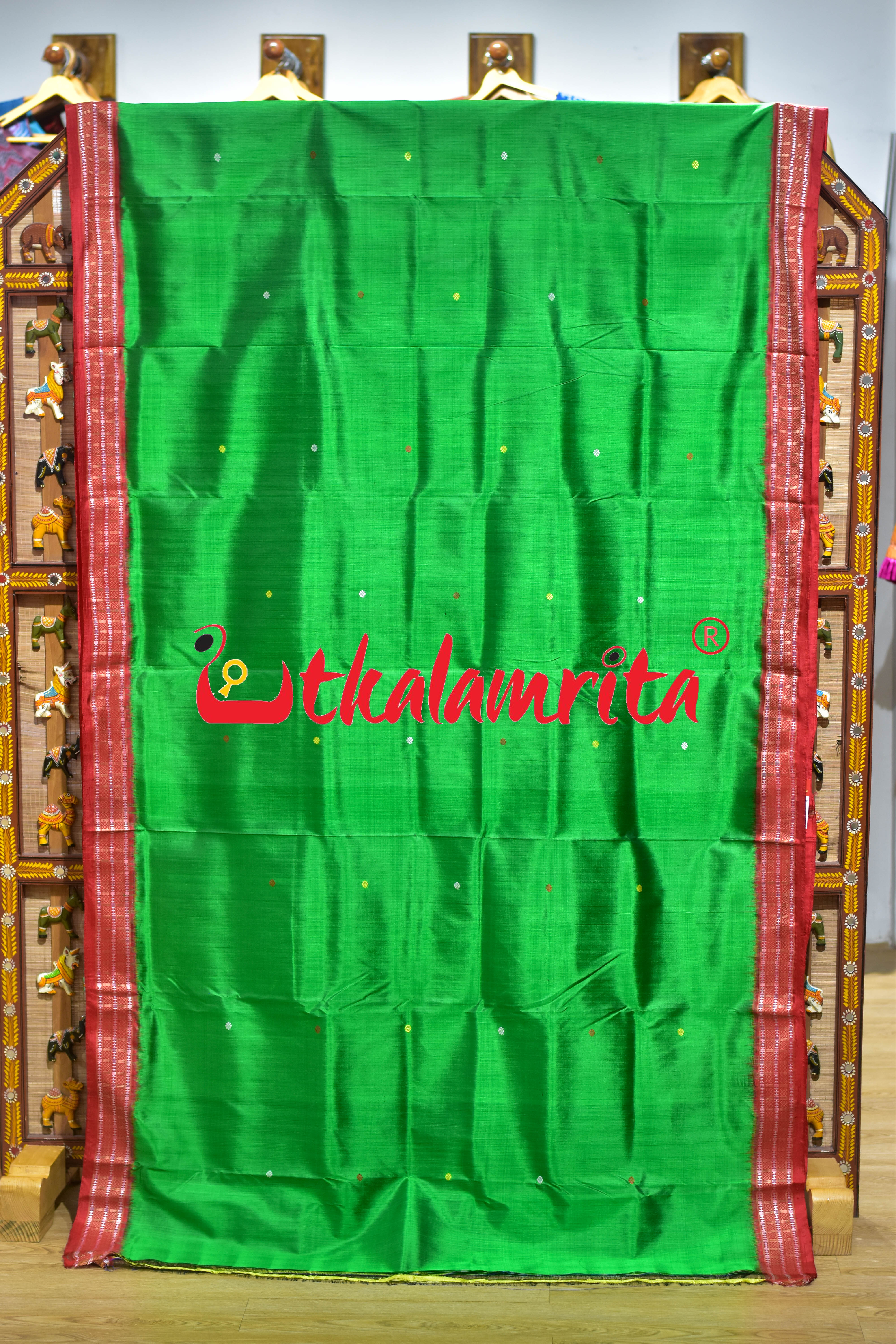 Siminoi Inspired Green Red Khandua Silk Saree