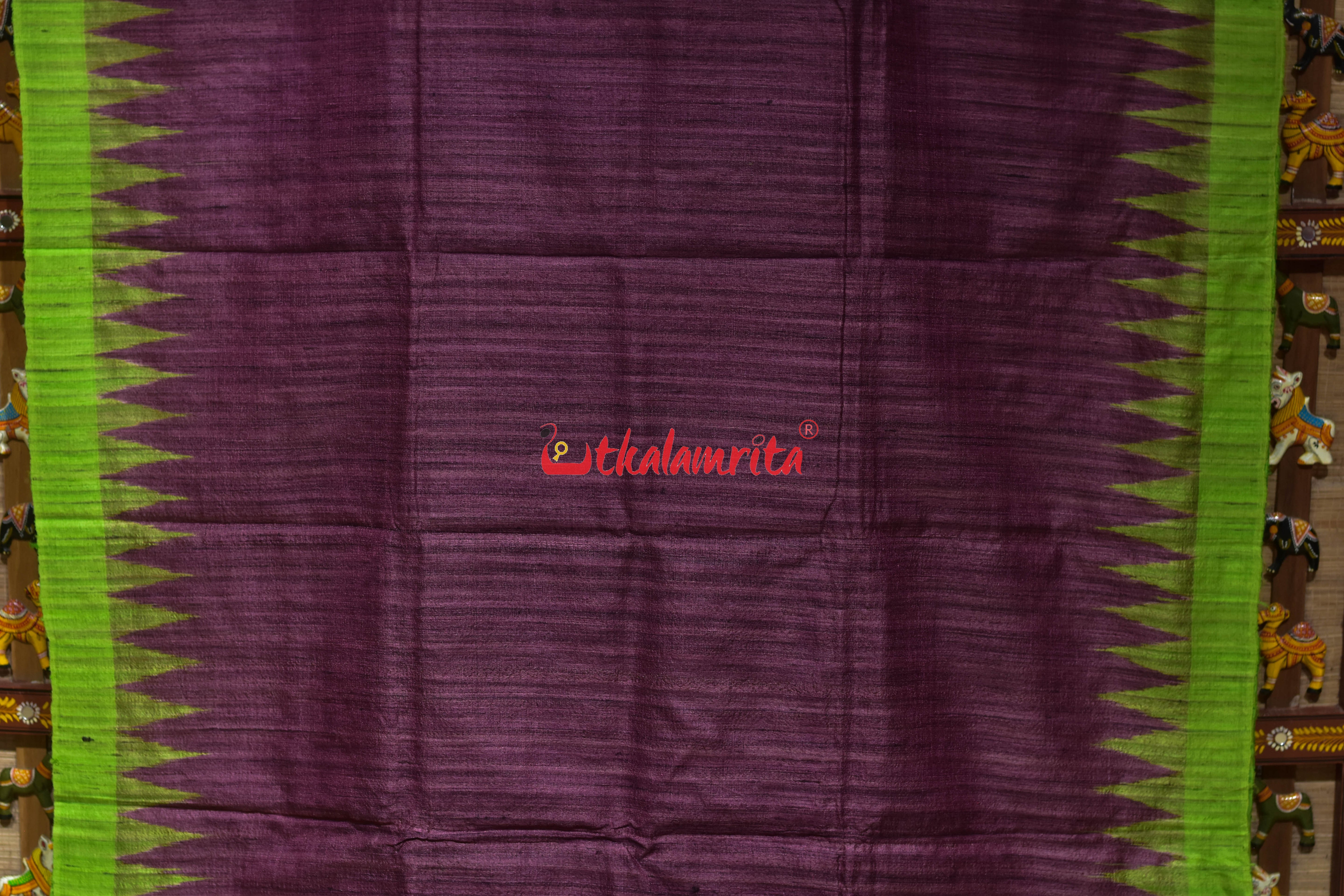 Purple with Green Border Gopalpur Tussar Silk Saree