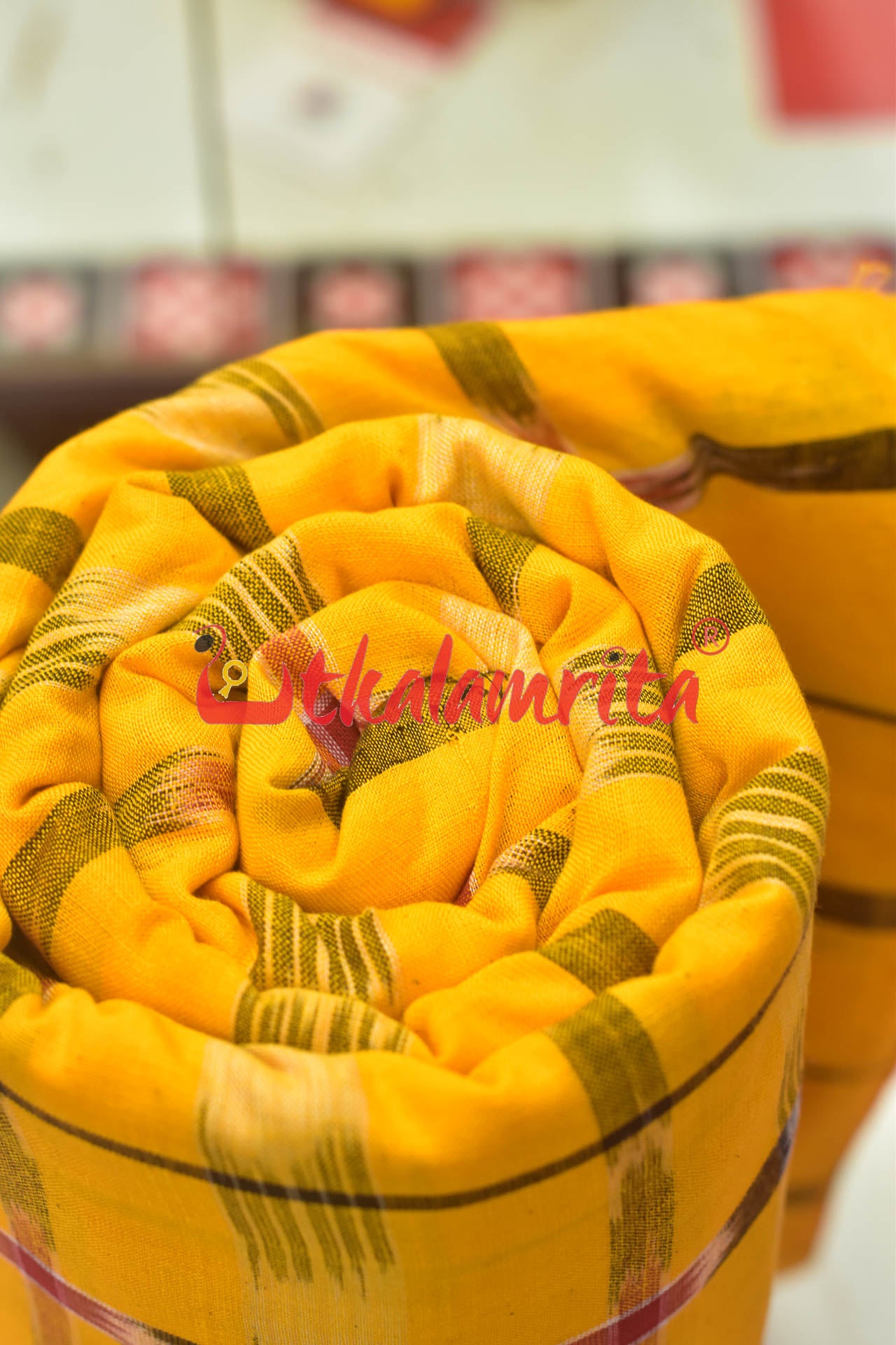 Yellow Chequered Sambalpuri Cotton (Fabric)