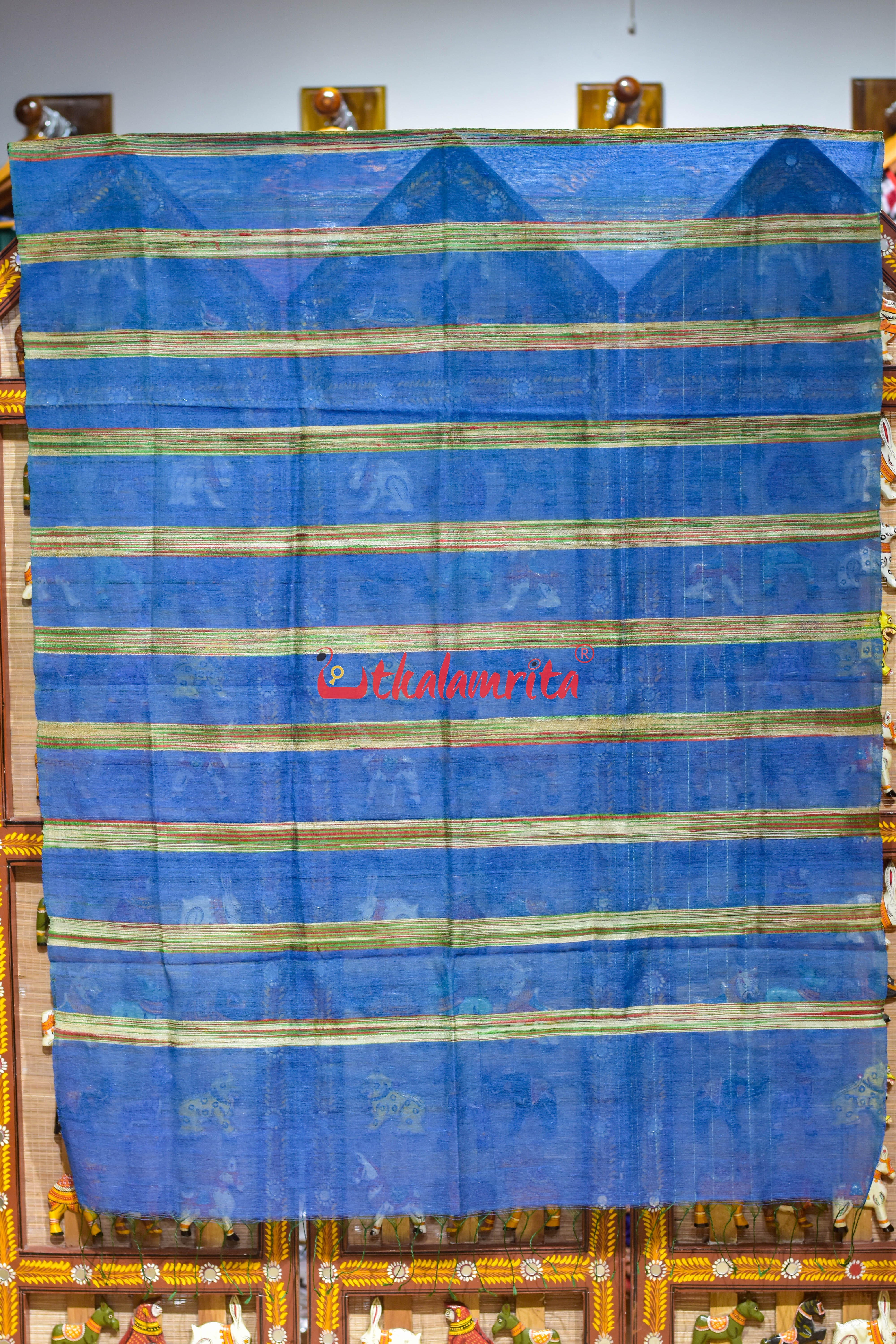 Blue with Multi Lines Eri Silk Tussar (Dupatta)