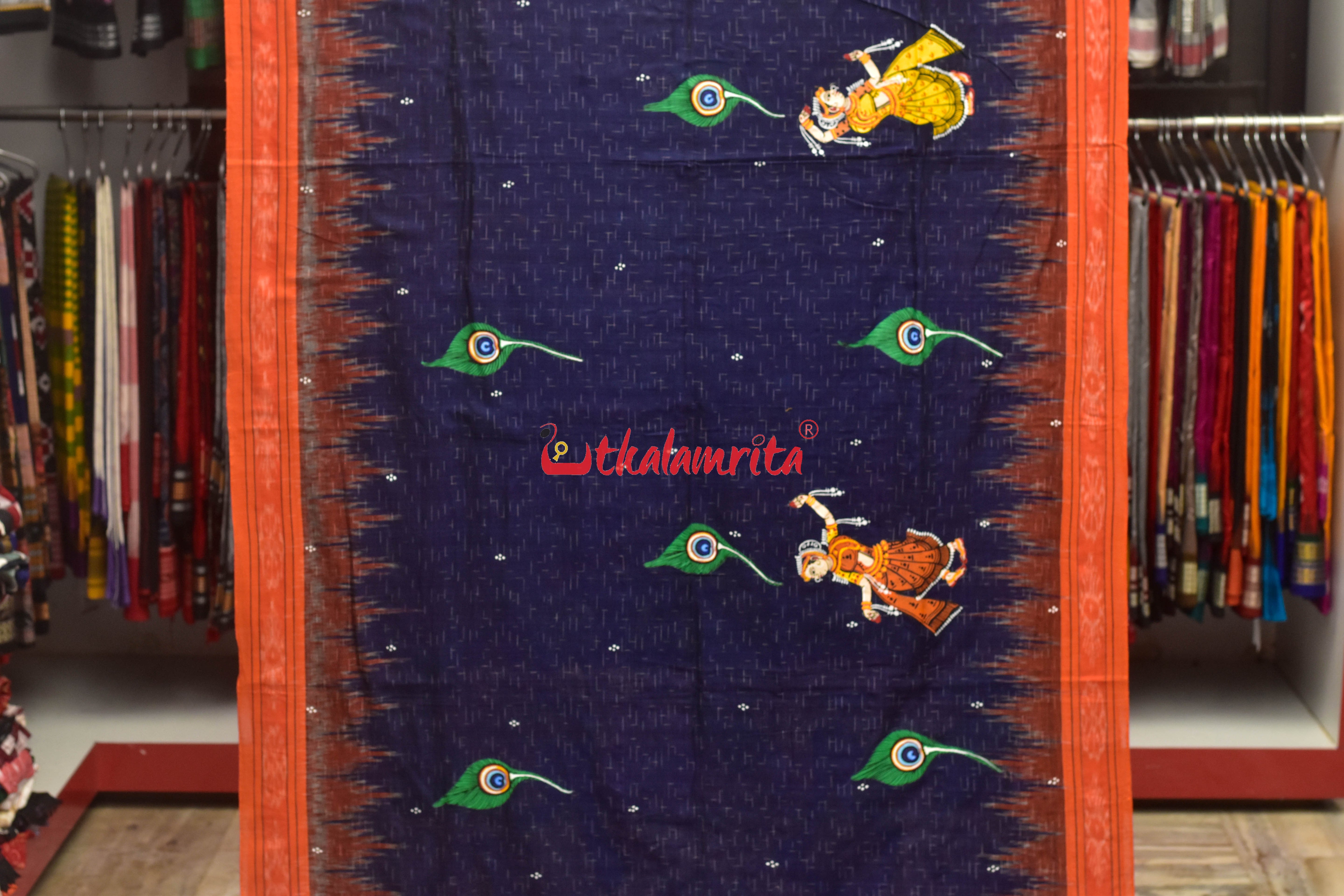 Blue Jharana with Barsha Rassa Pattachitra Cotton Saree