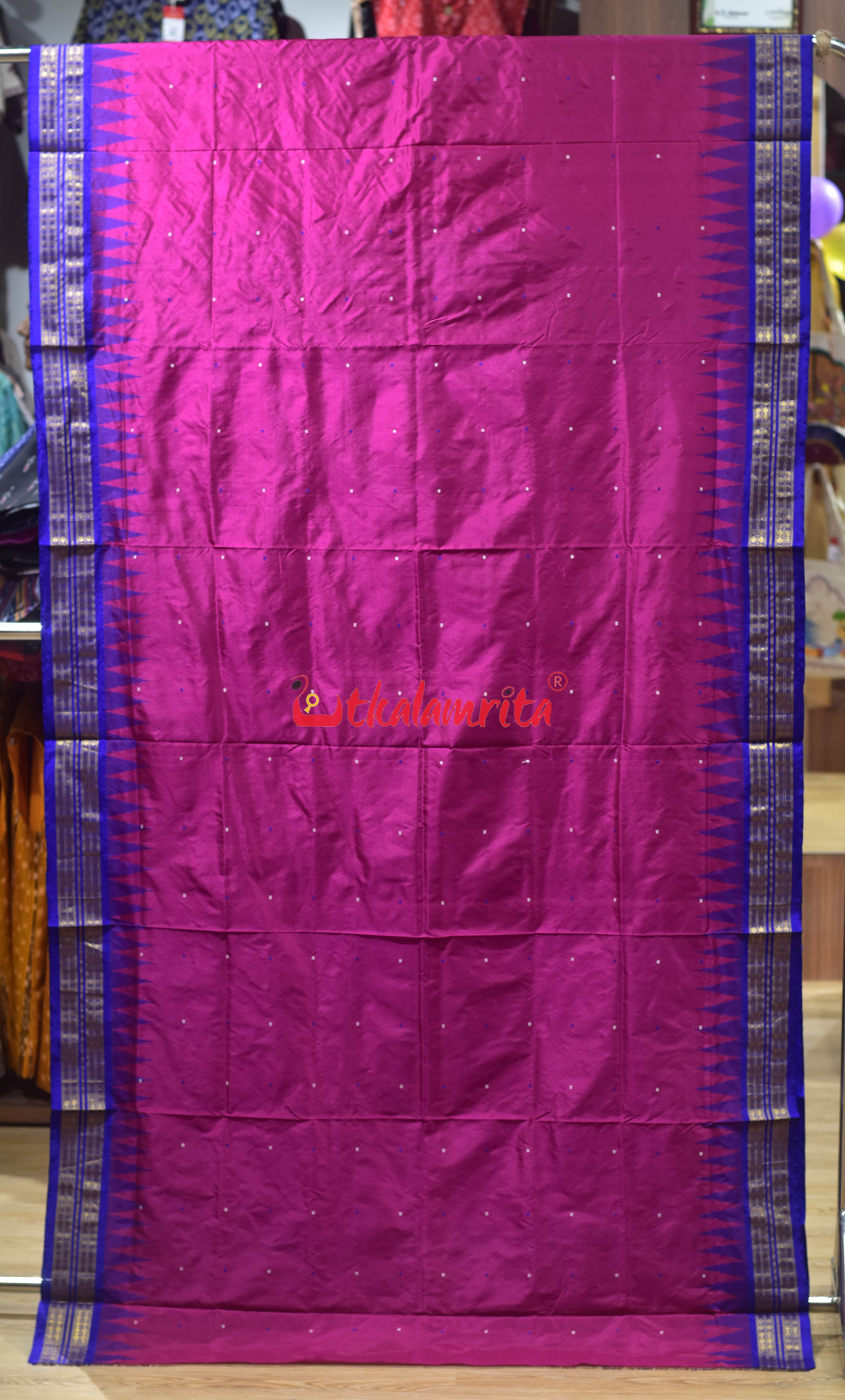 Magenta with Blue Buti Half Tissue Silk Saree