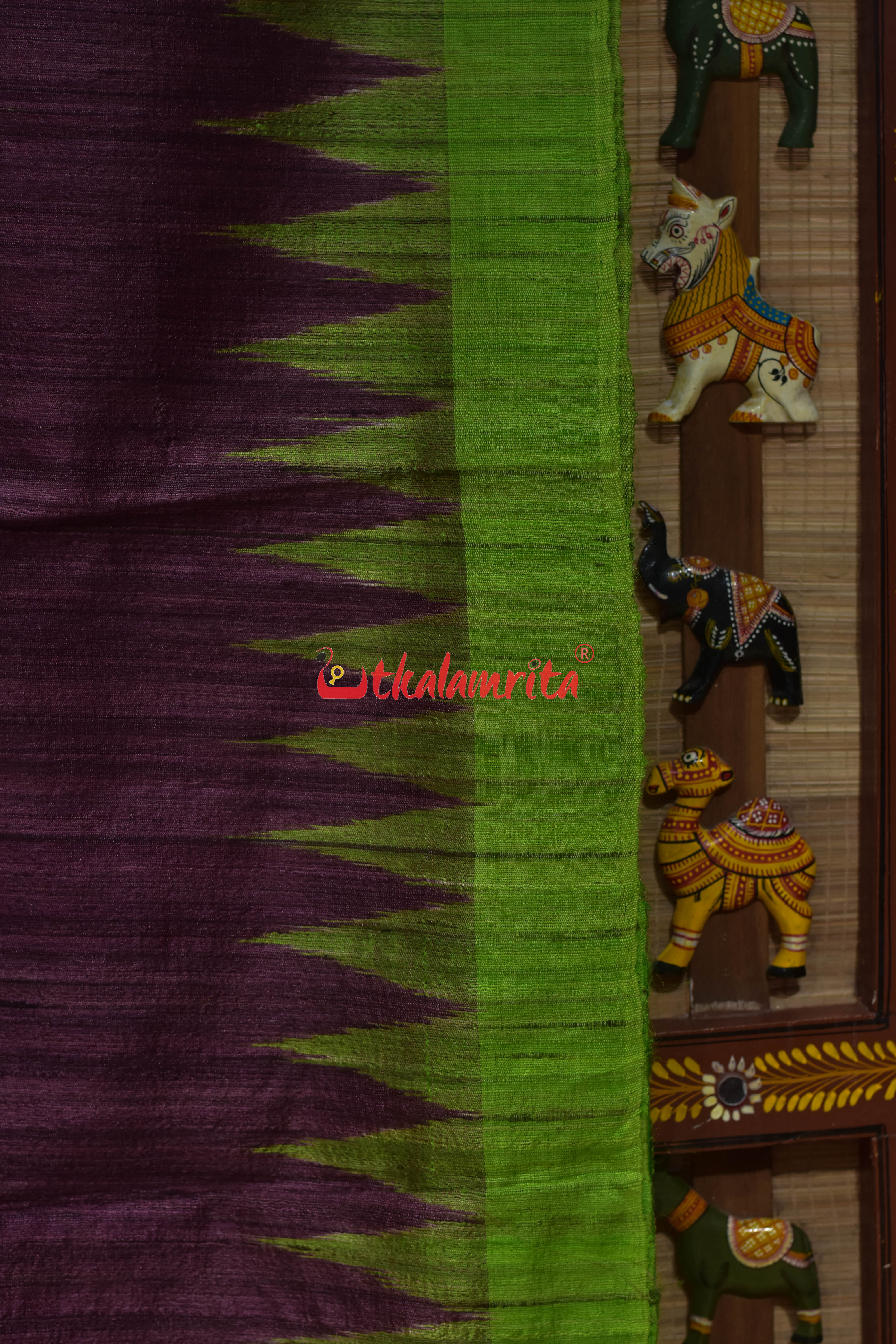 Purple with Green Border Gopalpur Tussar Silk Saree