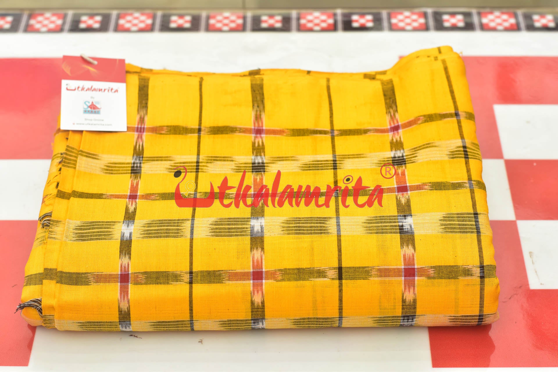Yellow Chequered Sambalpuri Cotton (Fabric)