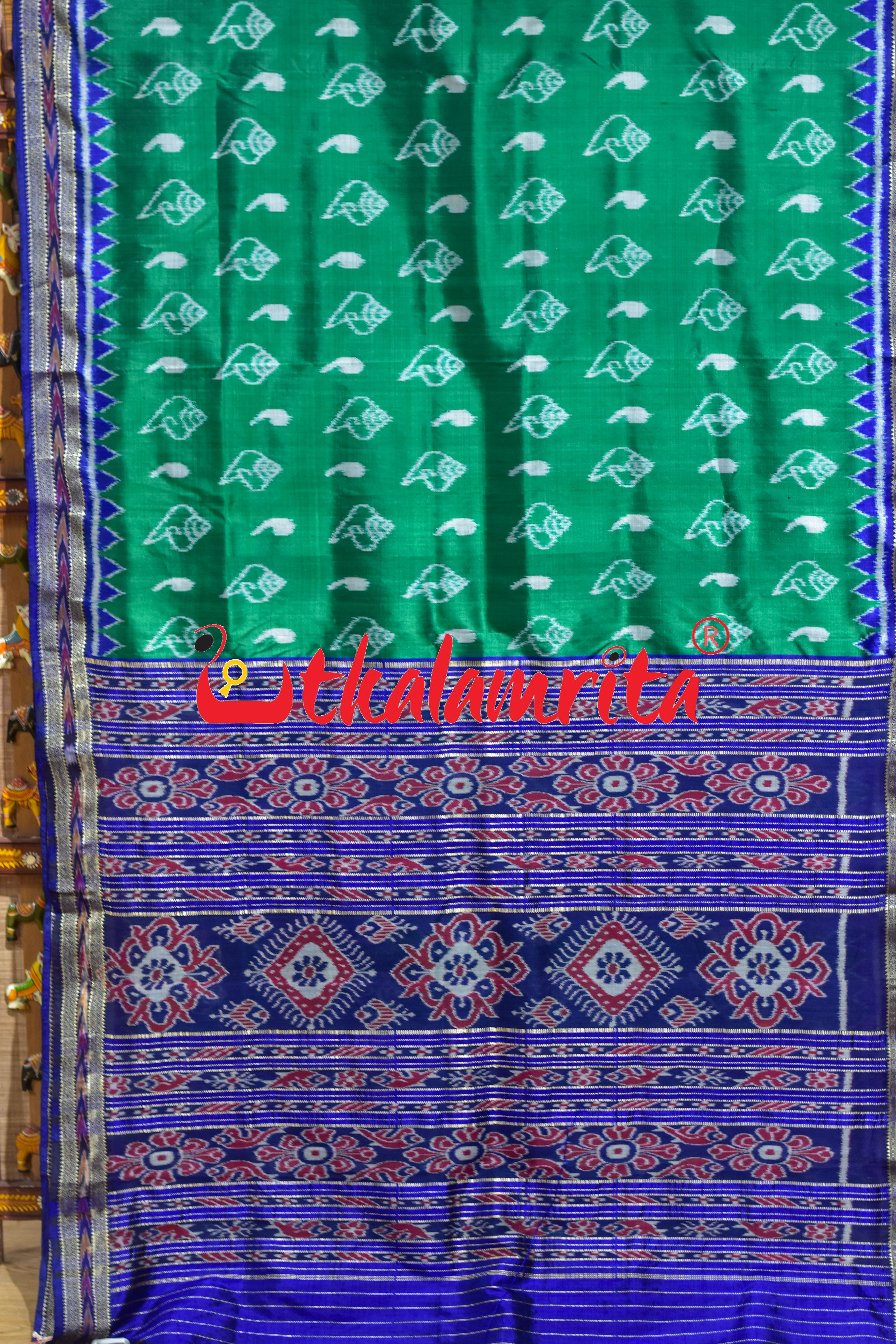 Green Blue Sankha Khandua Silk Saree