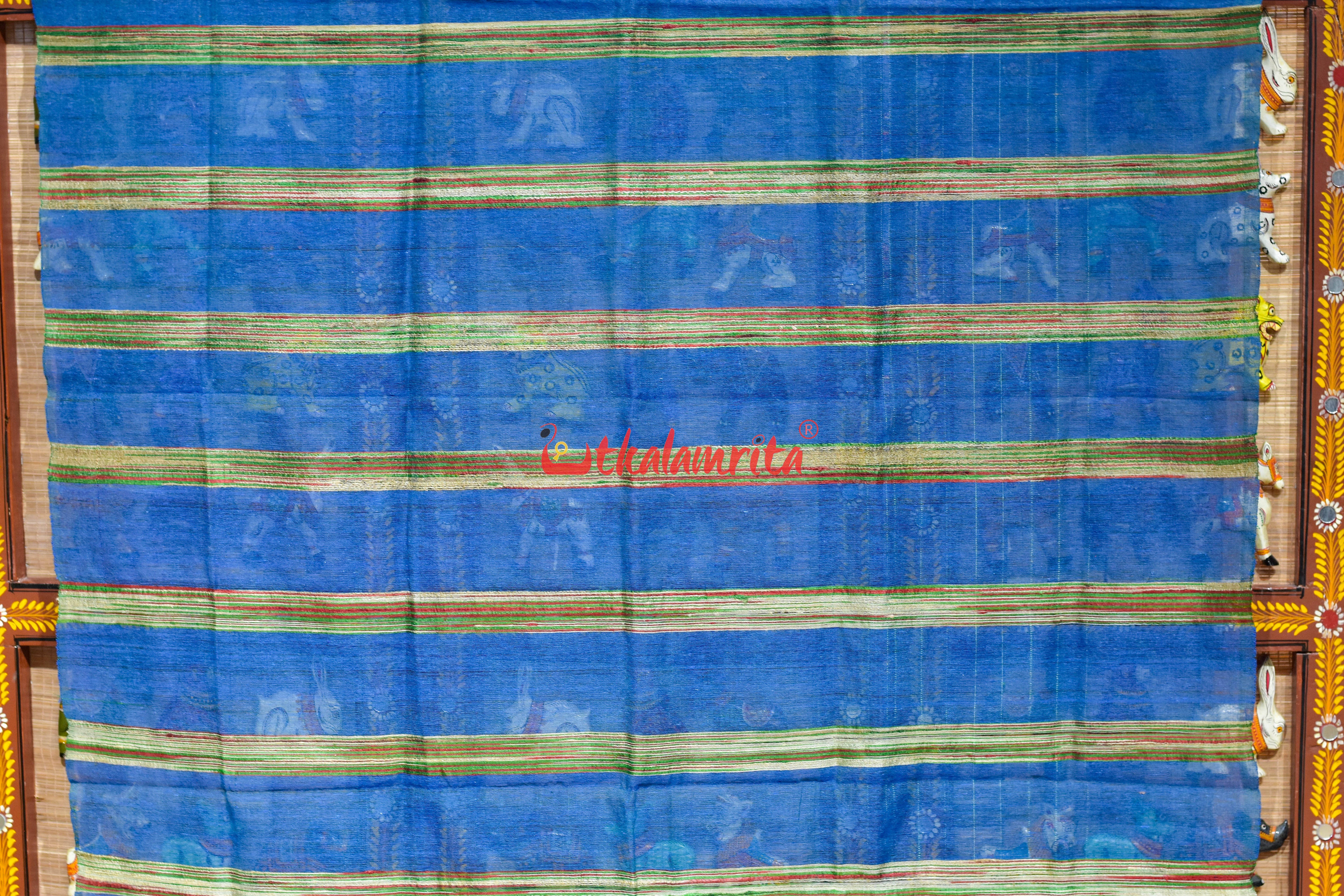 Blue with Multi Lines Eri Silk Tussar (Dupatta)