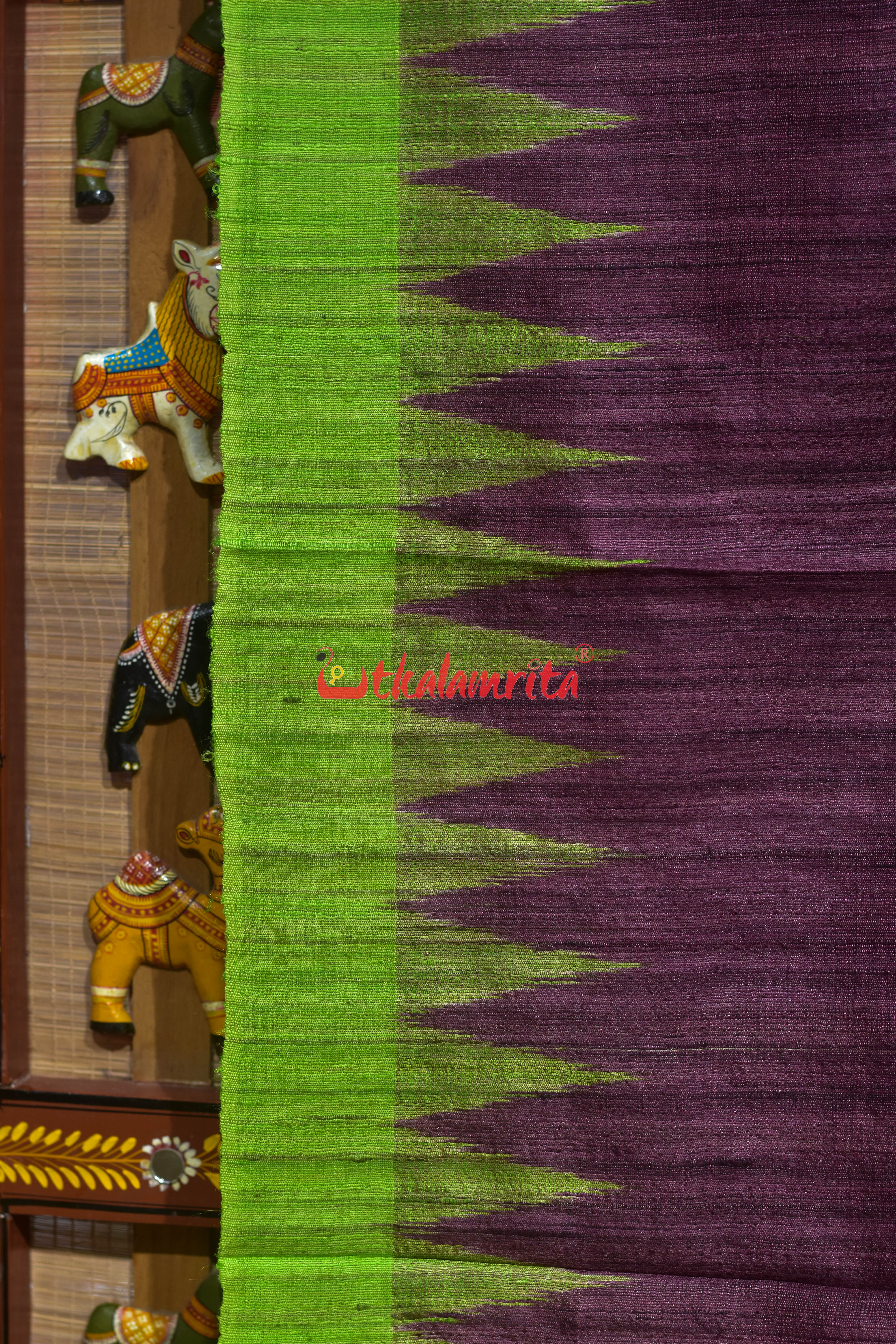 Purple with Green Border Gopalpur Tussar Silk Saree