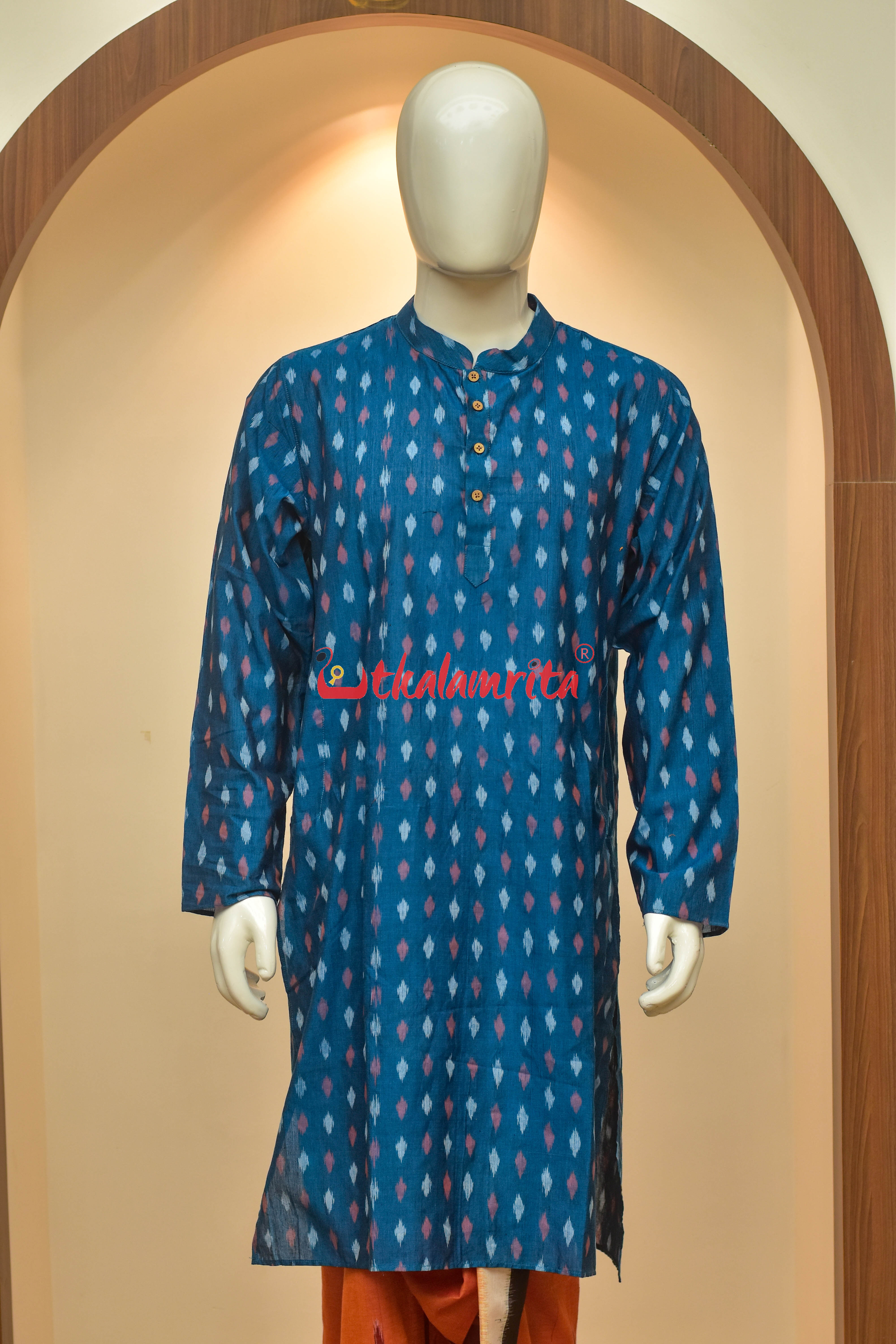 Teal Blue Dots (Men's Long Kurta)
