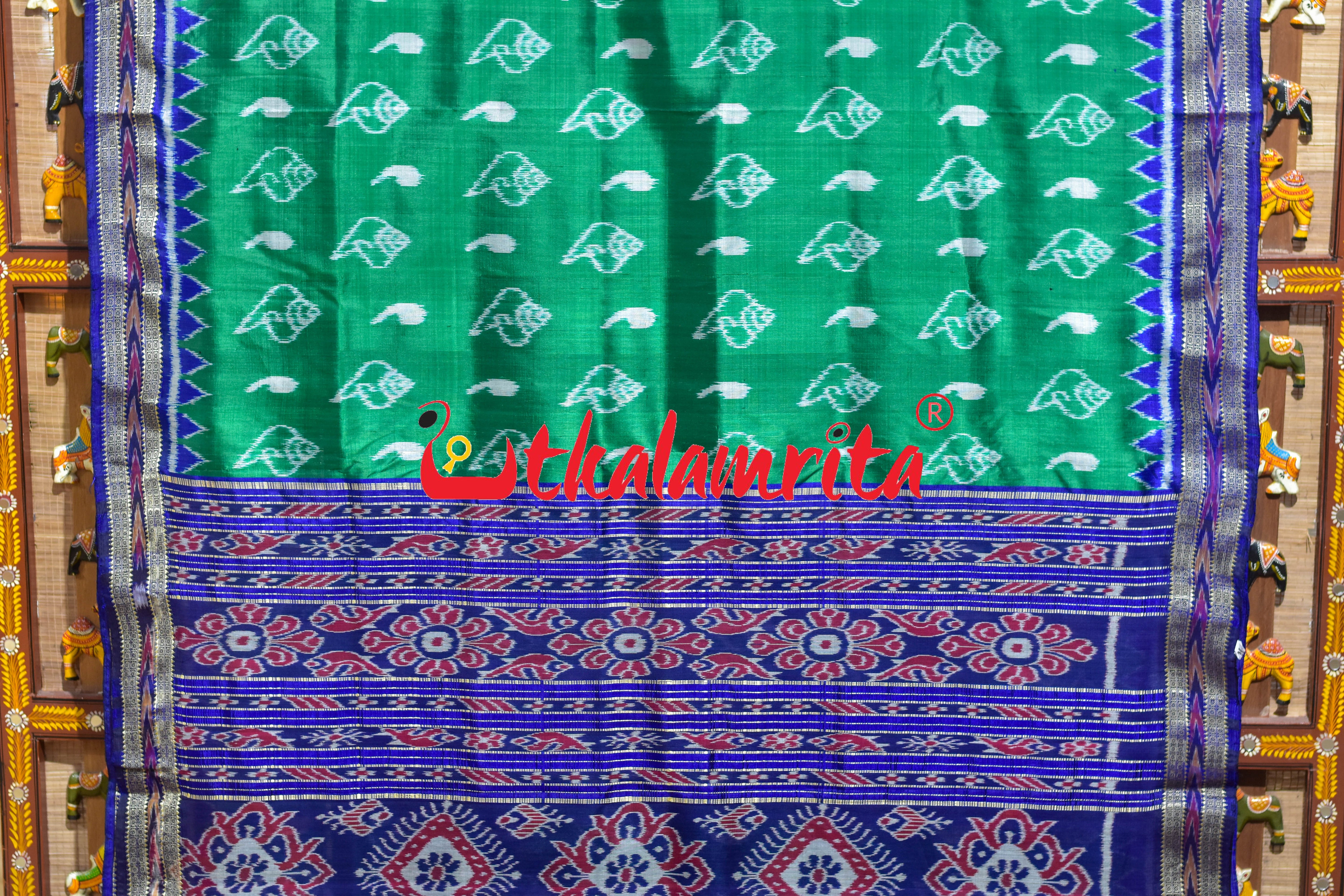 Green Blue Sankha Khandua Silk Saree