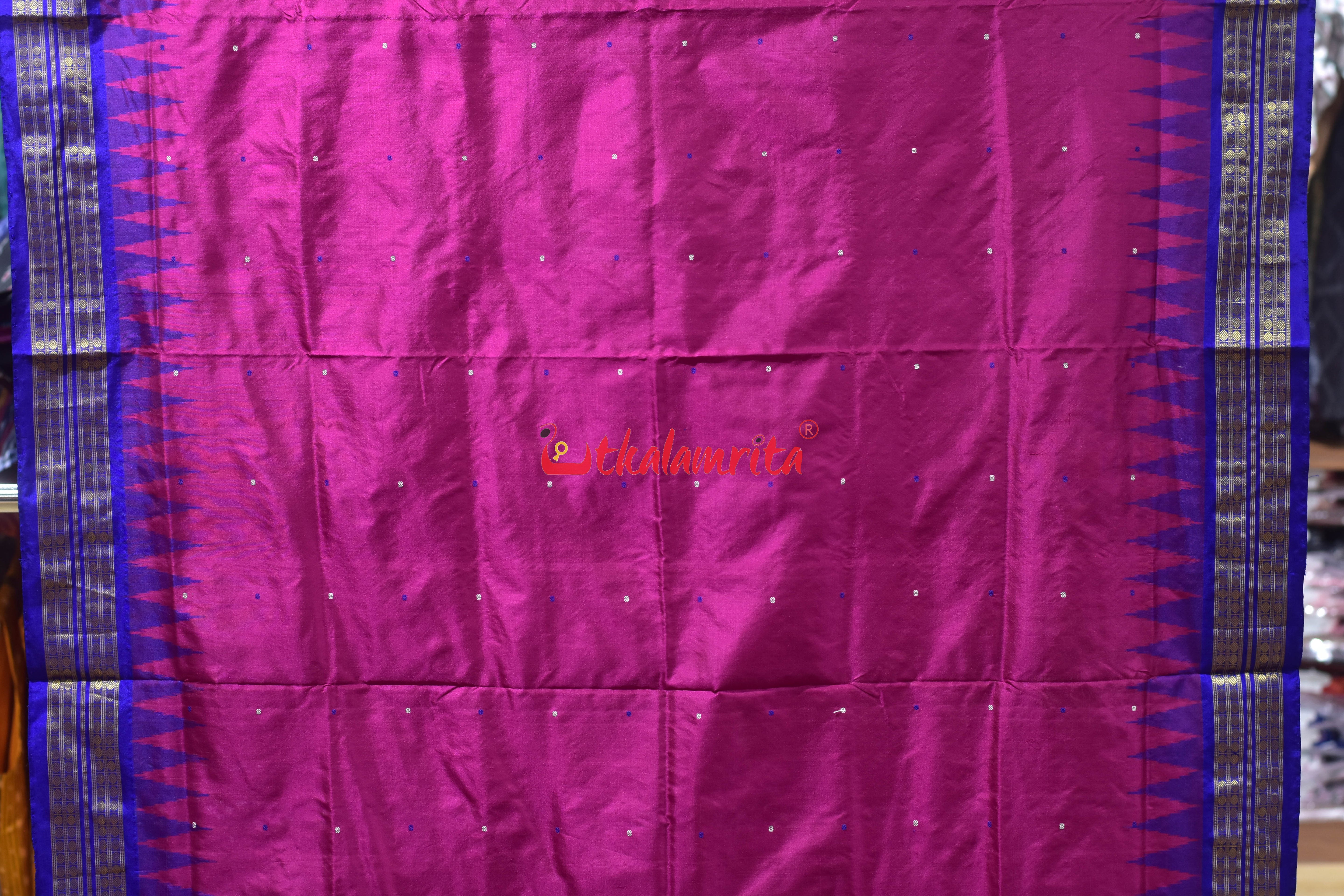 Magenta with Blue Buti Half Tissue Silk Saree