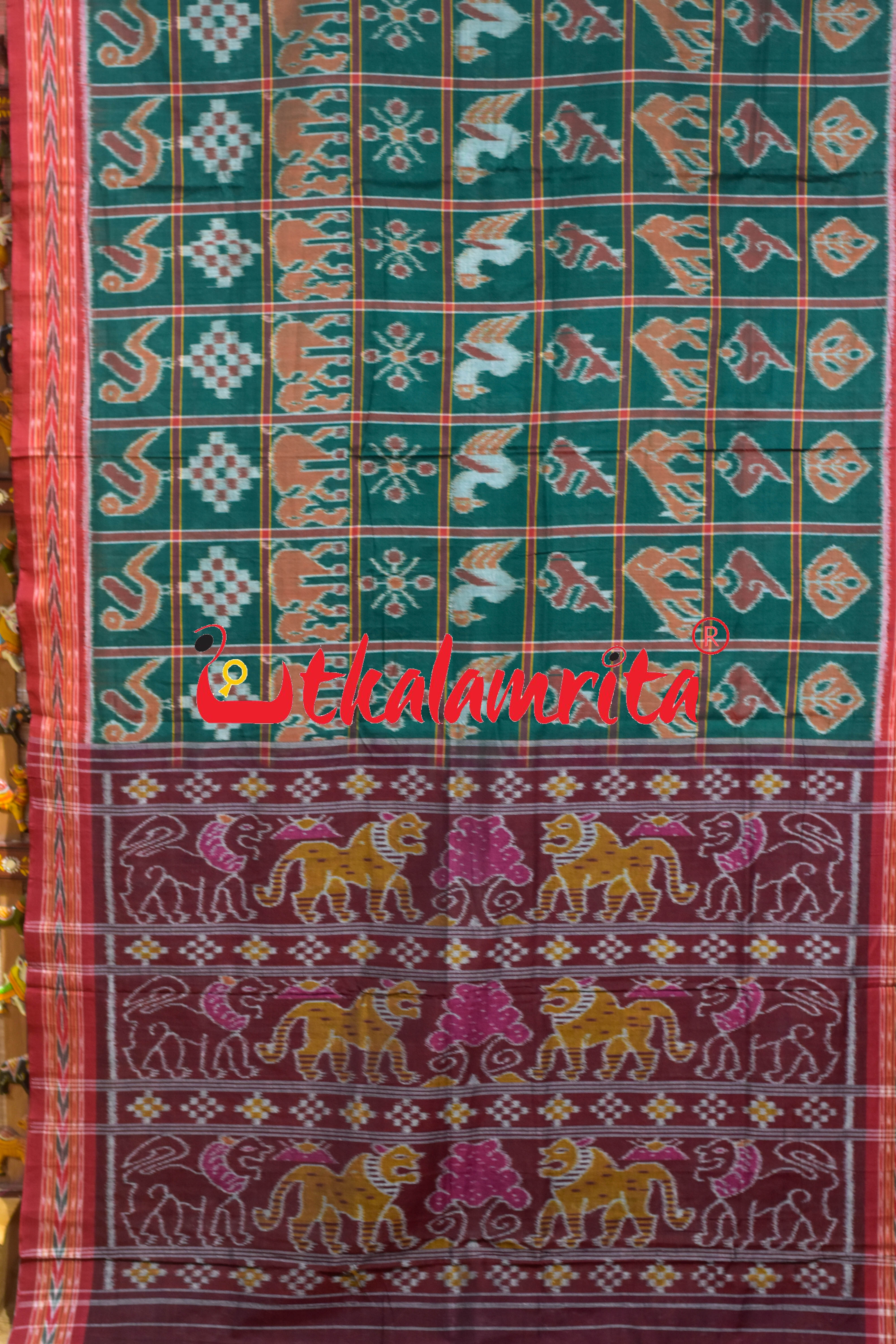 Green Red Dhanpatri Nabakothi Khandua Cotton Saree