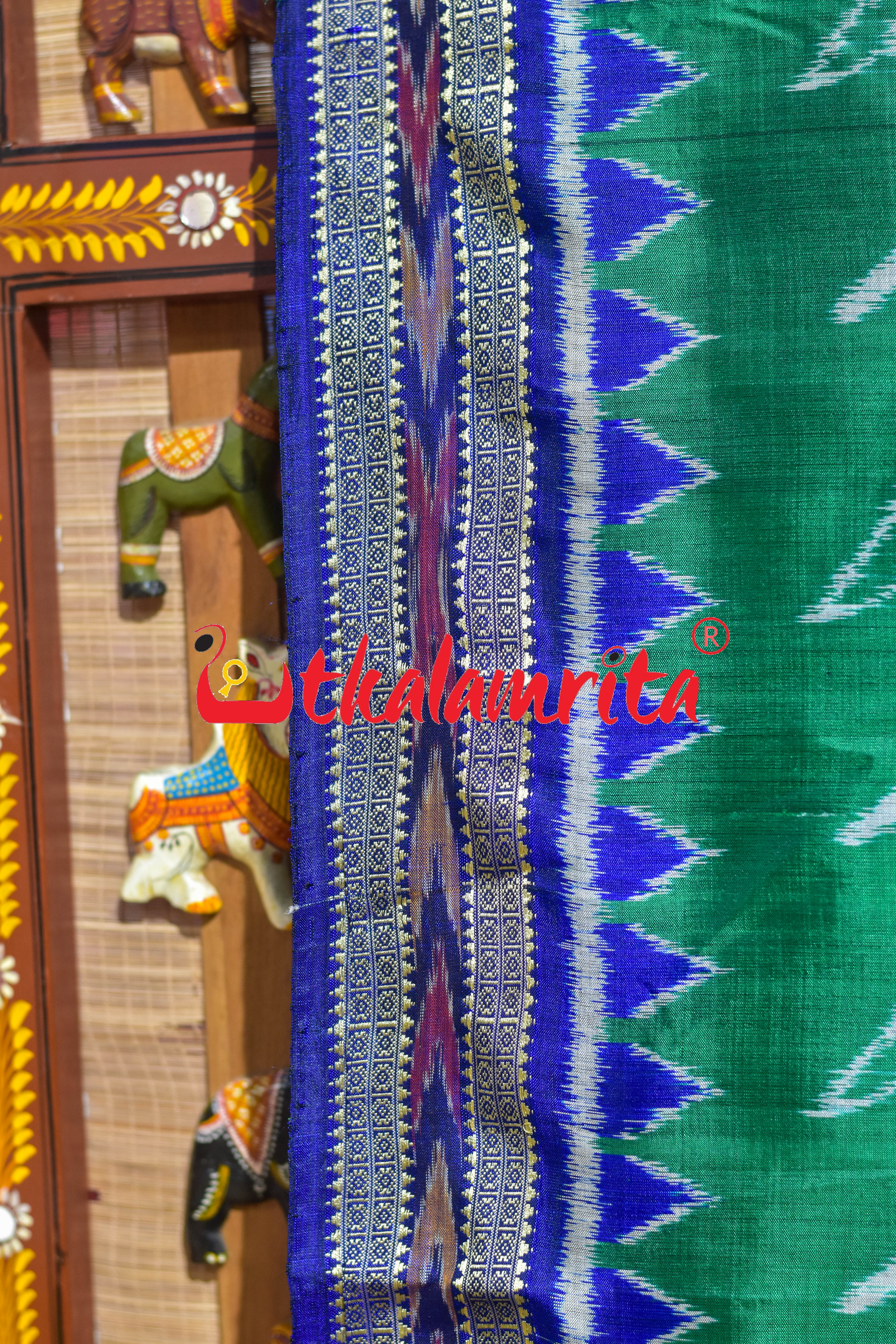 Green Blue Sankha Khandua Silk Saree
