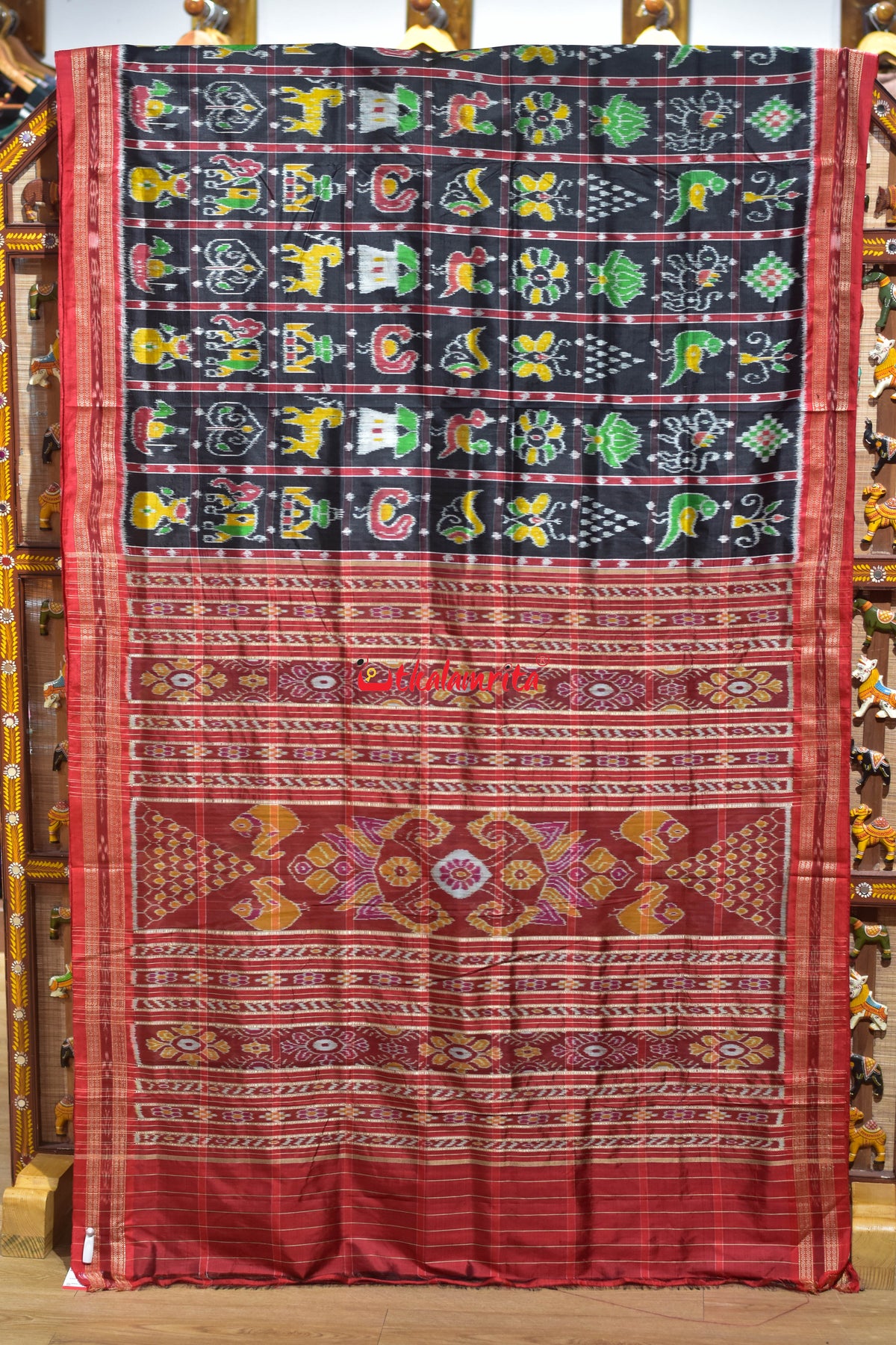 Black Nabakothi Dotted Khandua Silk Saree