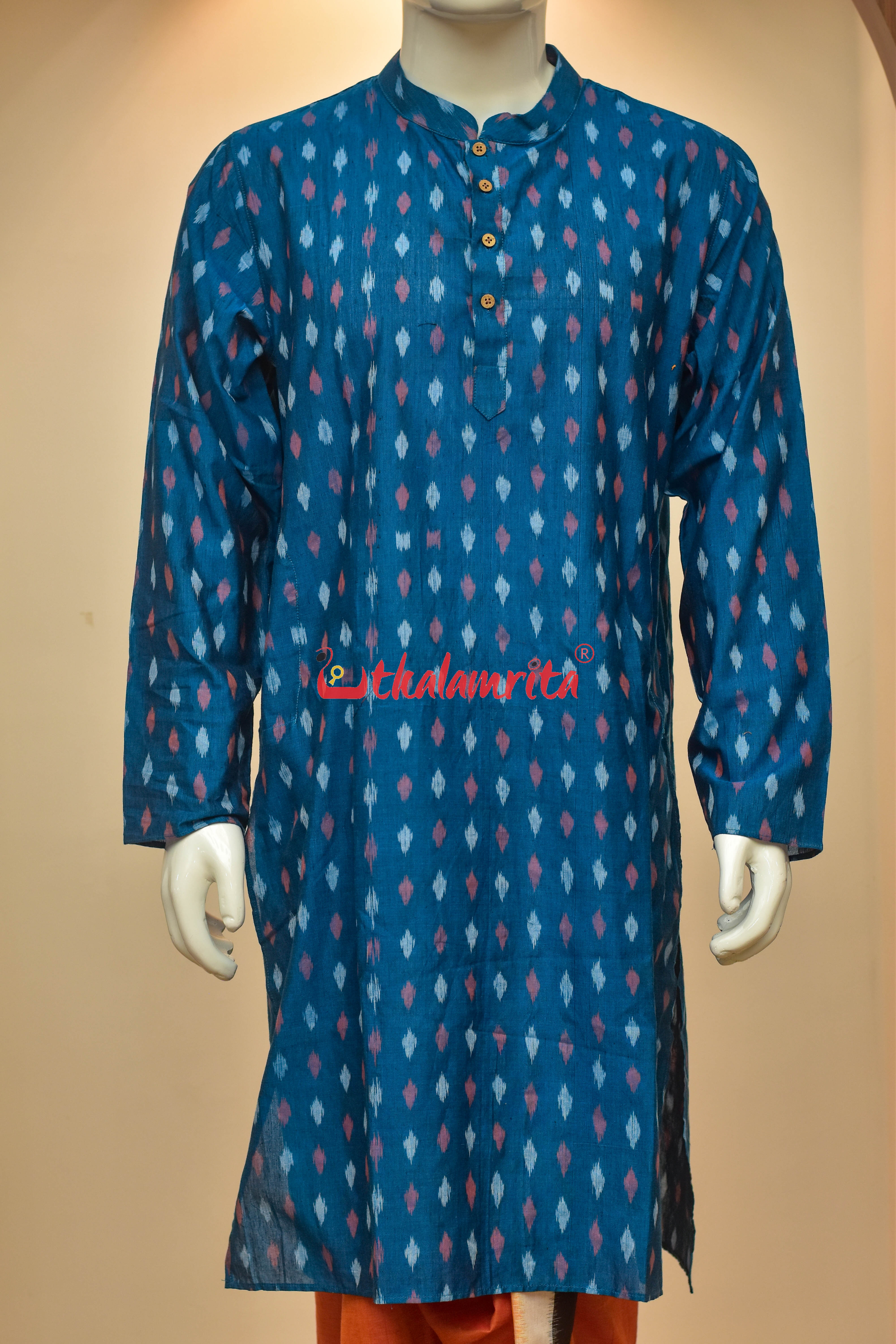 Teal Blue Dots (Men's Long Kurta)