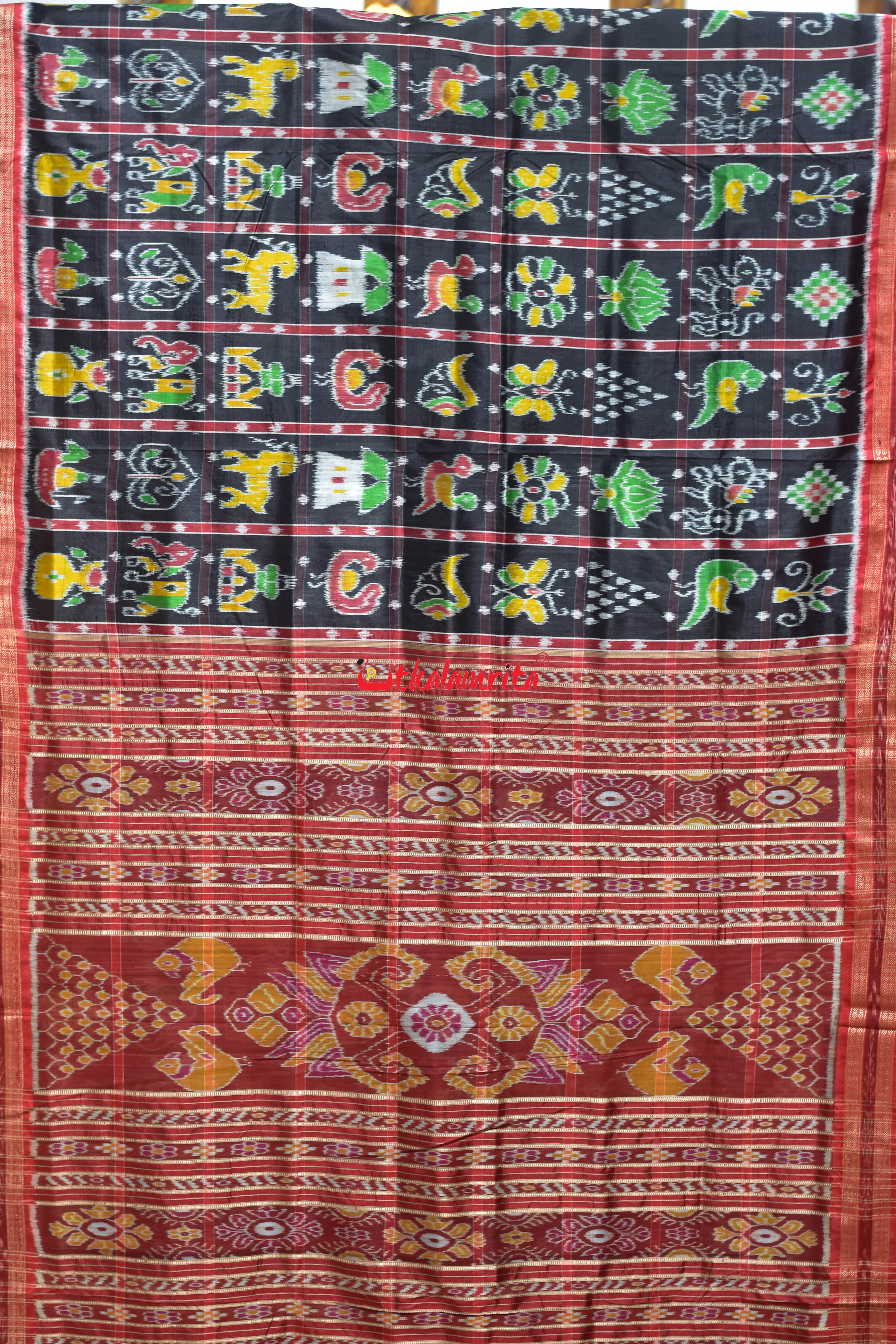 Black Nabakothi Dotted Khandua Silk Saree