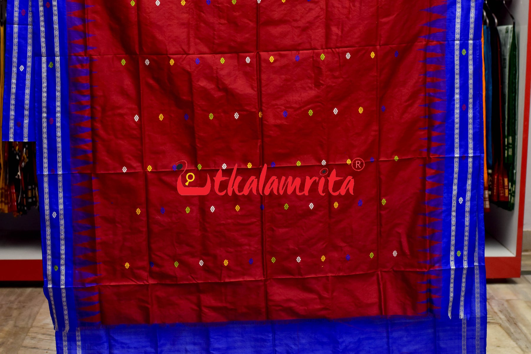 Maroon Blue Dolabedi Silk Saree