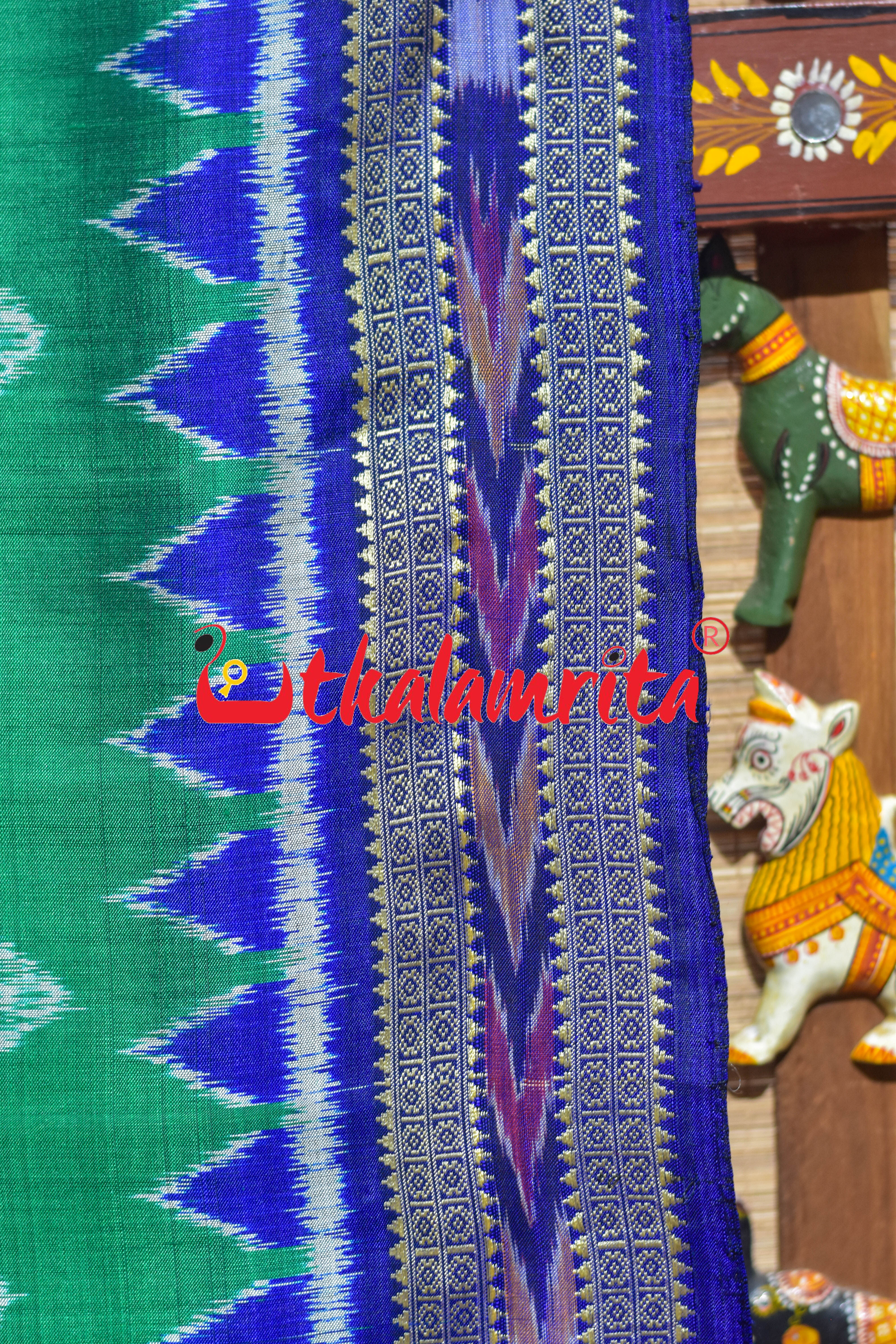 Green Blue Sankha Khandua Silk Saree