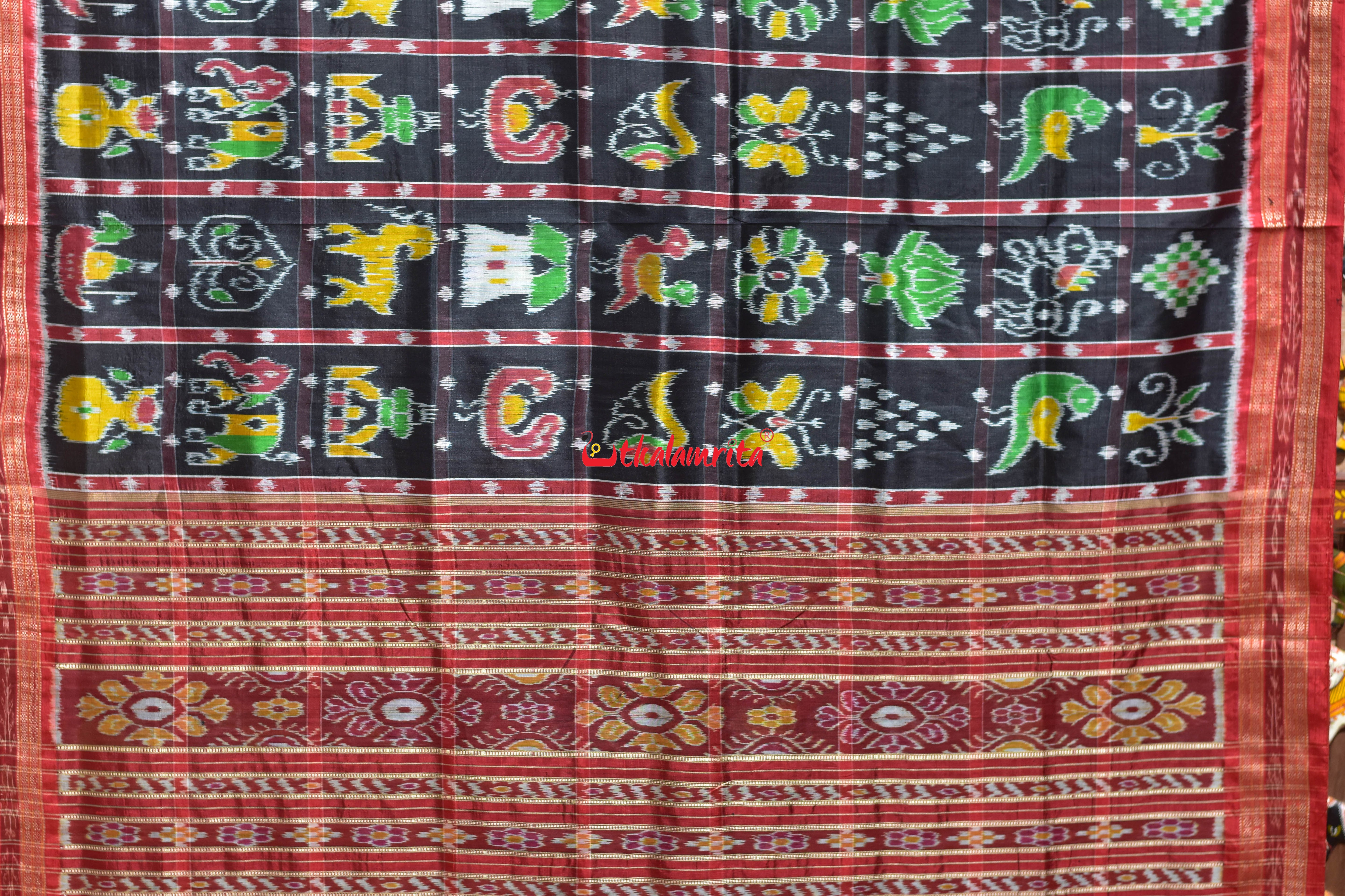 Black Nabakothi Dotted Khandua Silk Saree