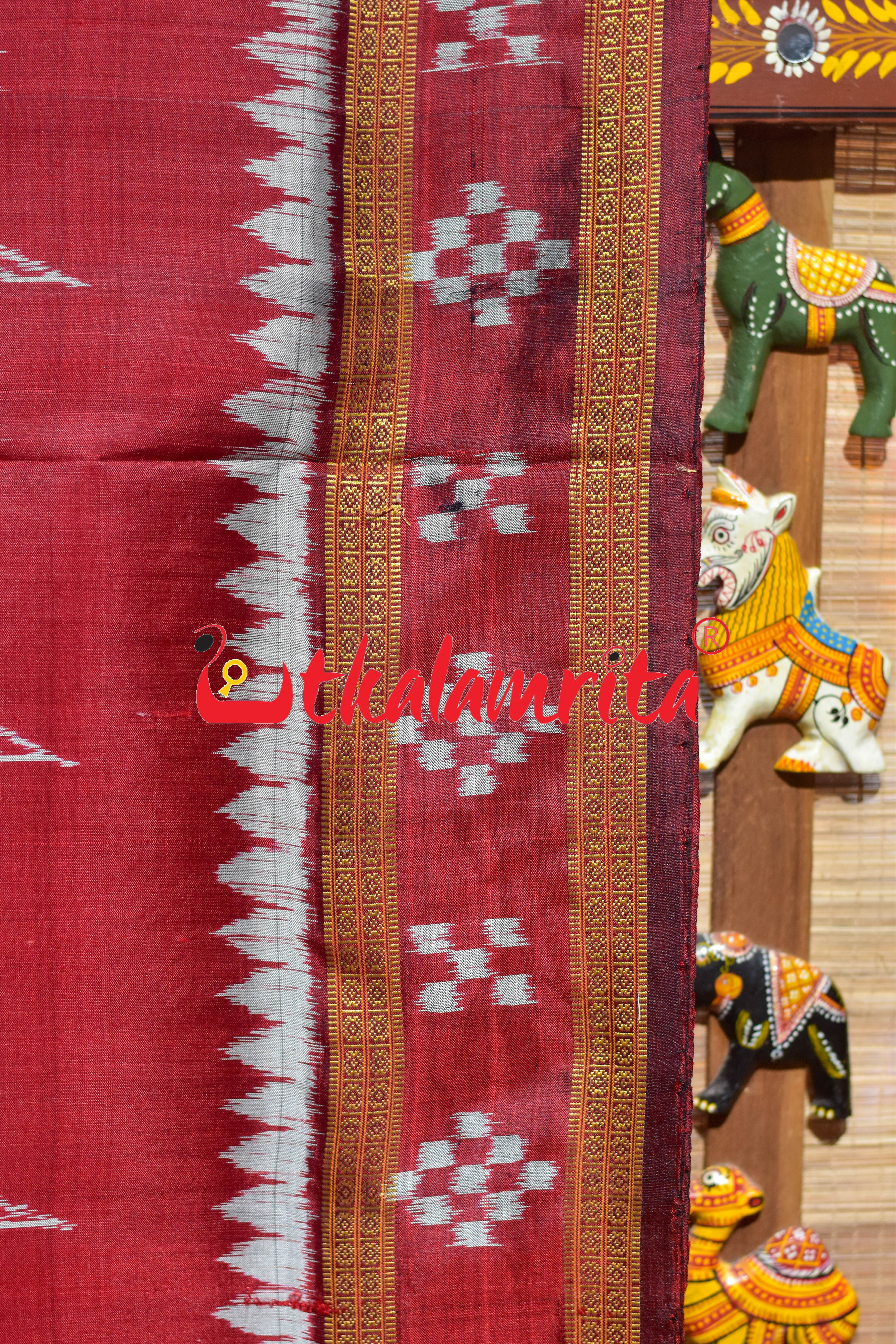 Maroon Chitta Sankha Khandua Silk Saree