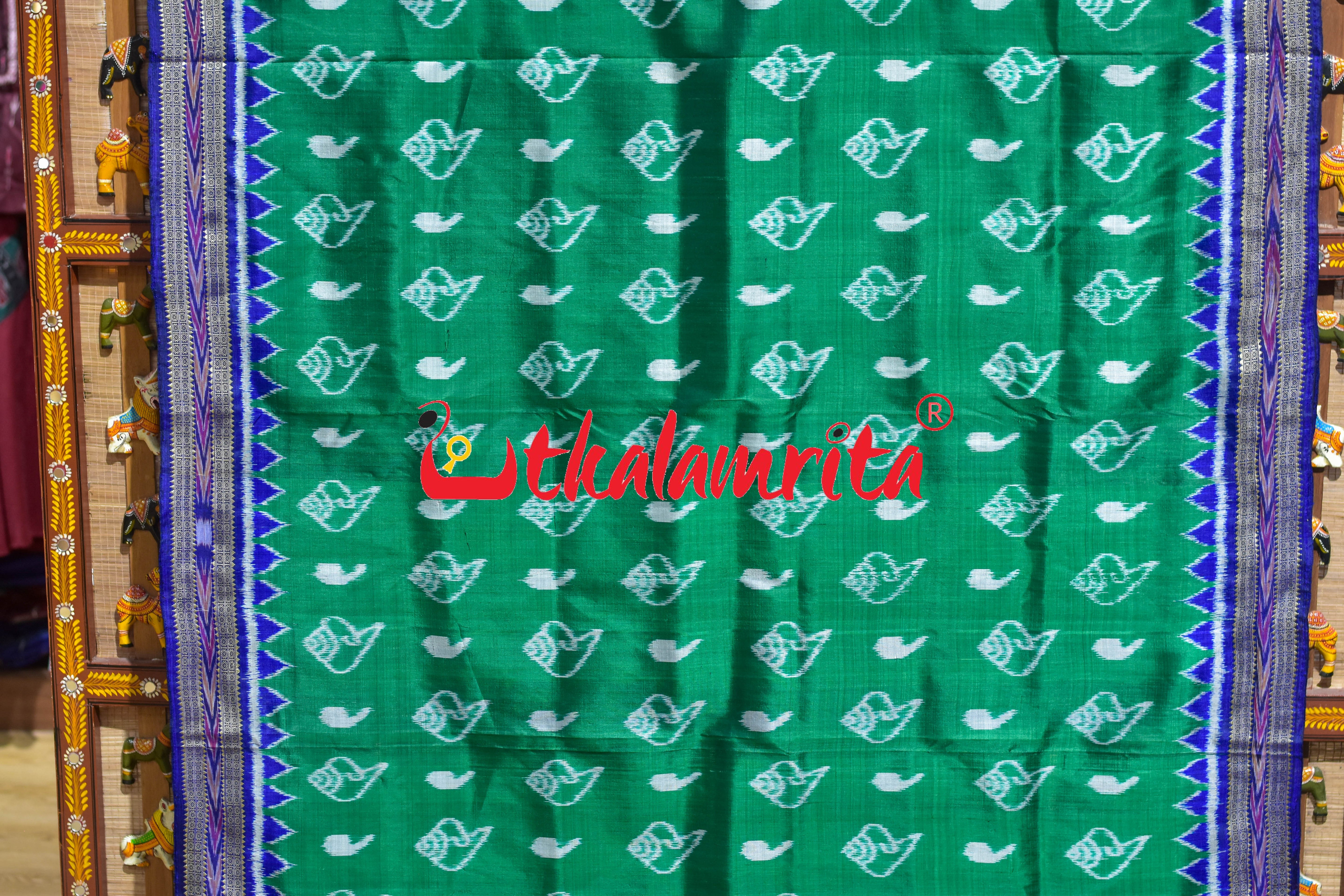 Green Blue Sankha Khandua Silk Saree
