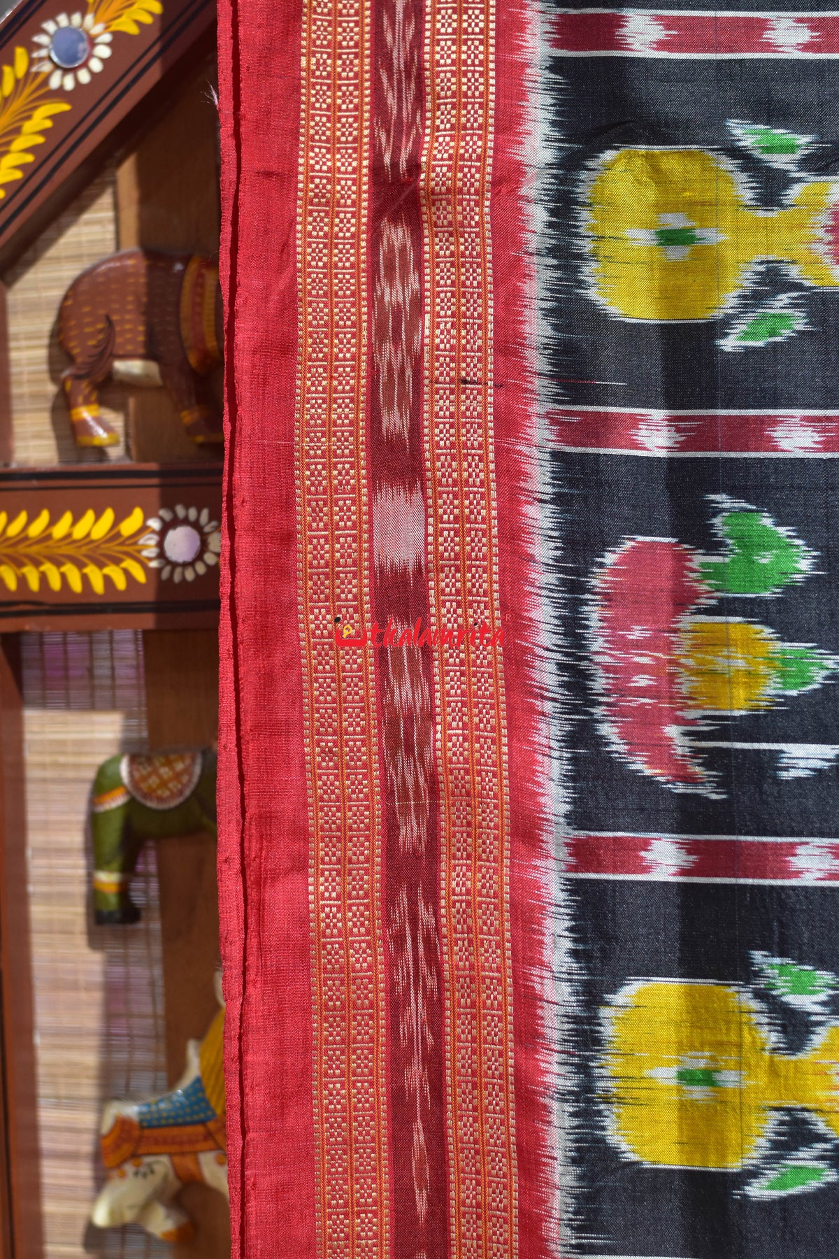 Black Nabakothi Dotted Khandua Silk Saree