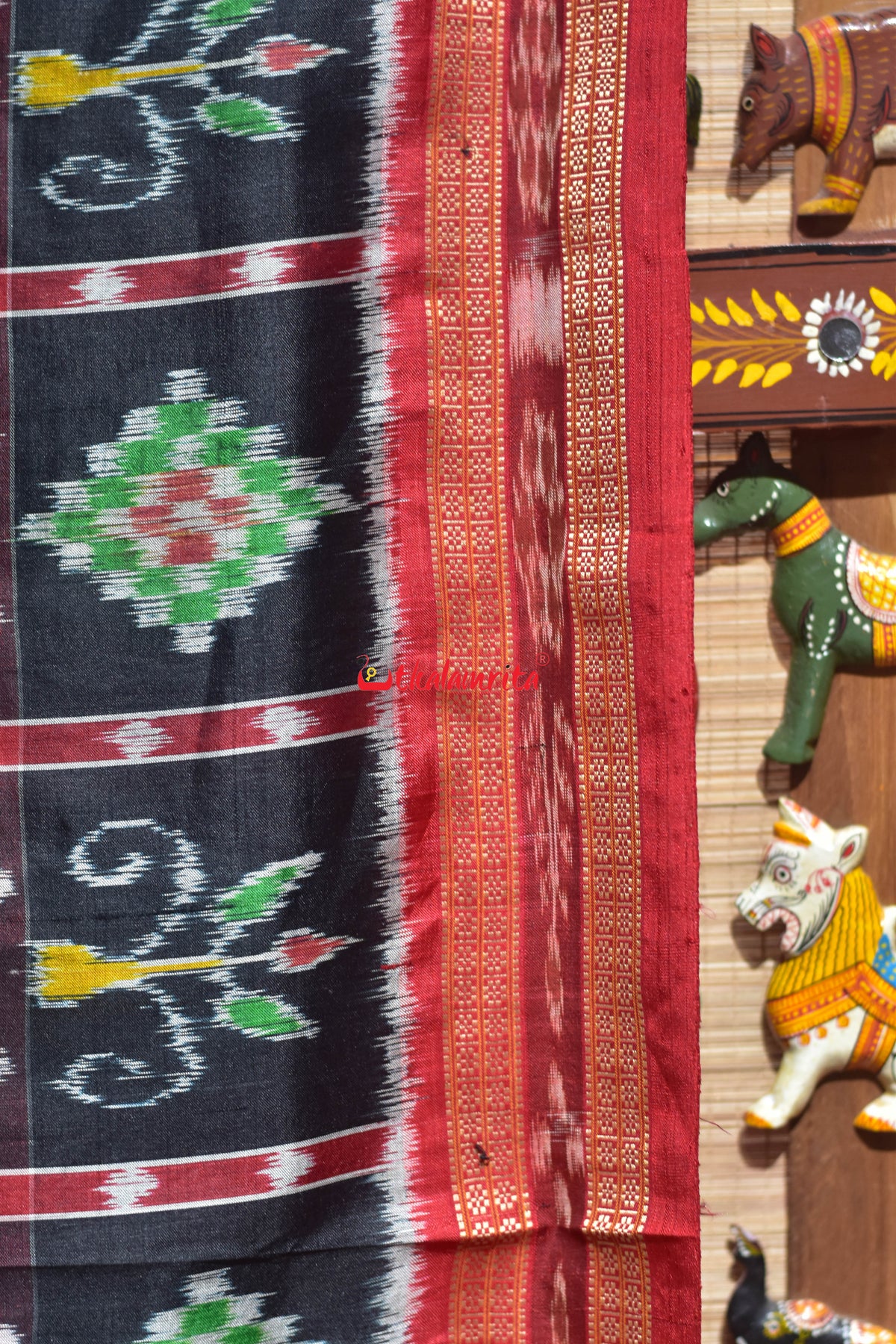 Black Nabakothi Dotted Khandua Silk Saree
