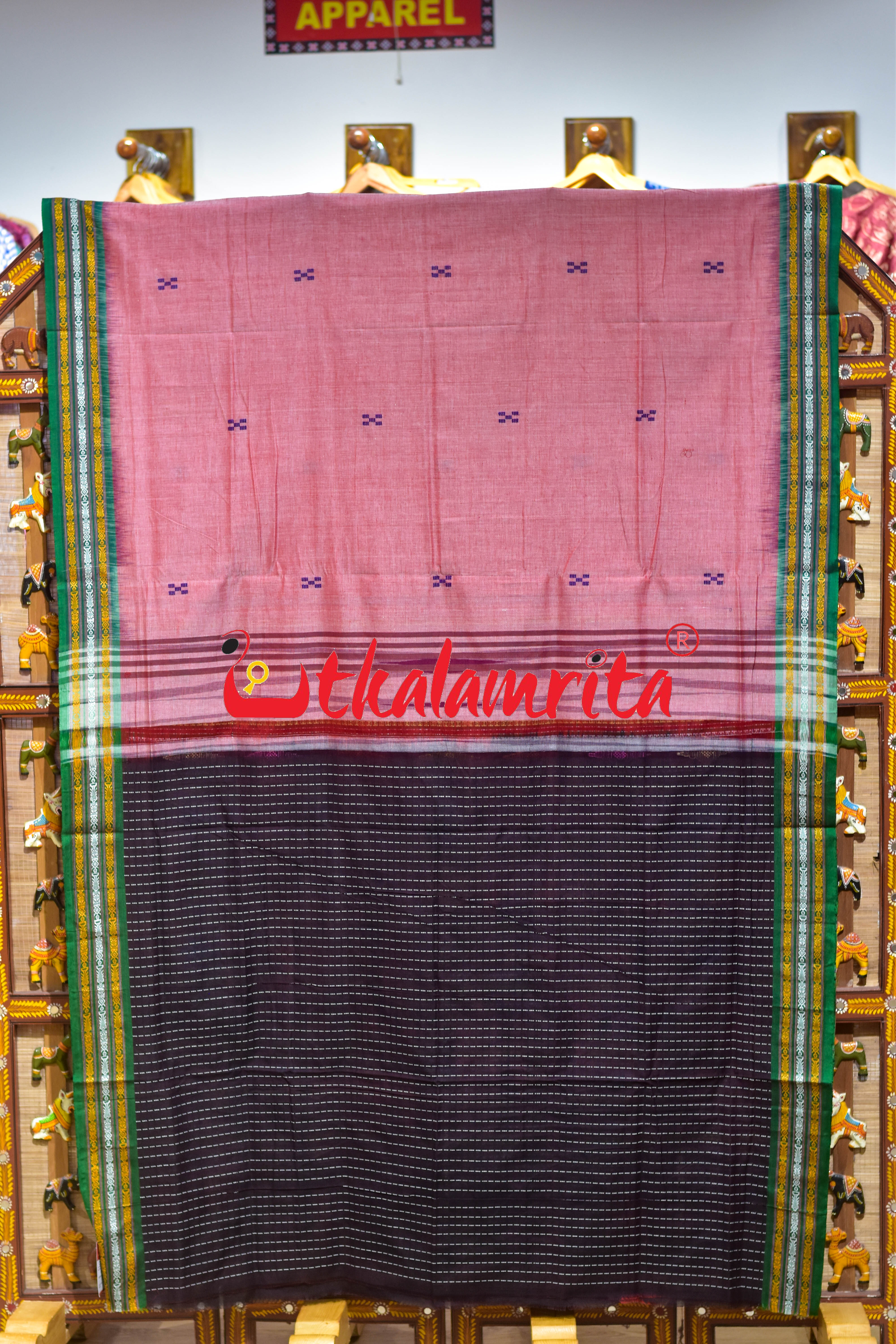 Pink Buta Phula Anchal Dhalapathar Cotton Saree