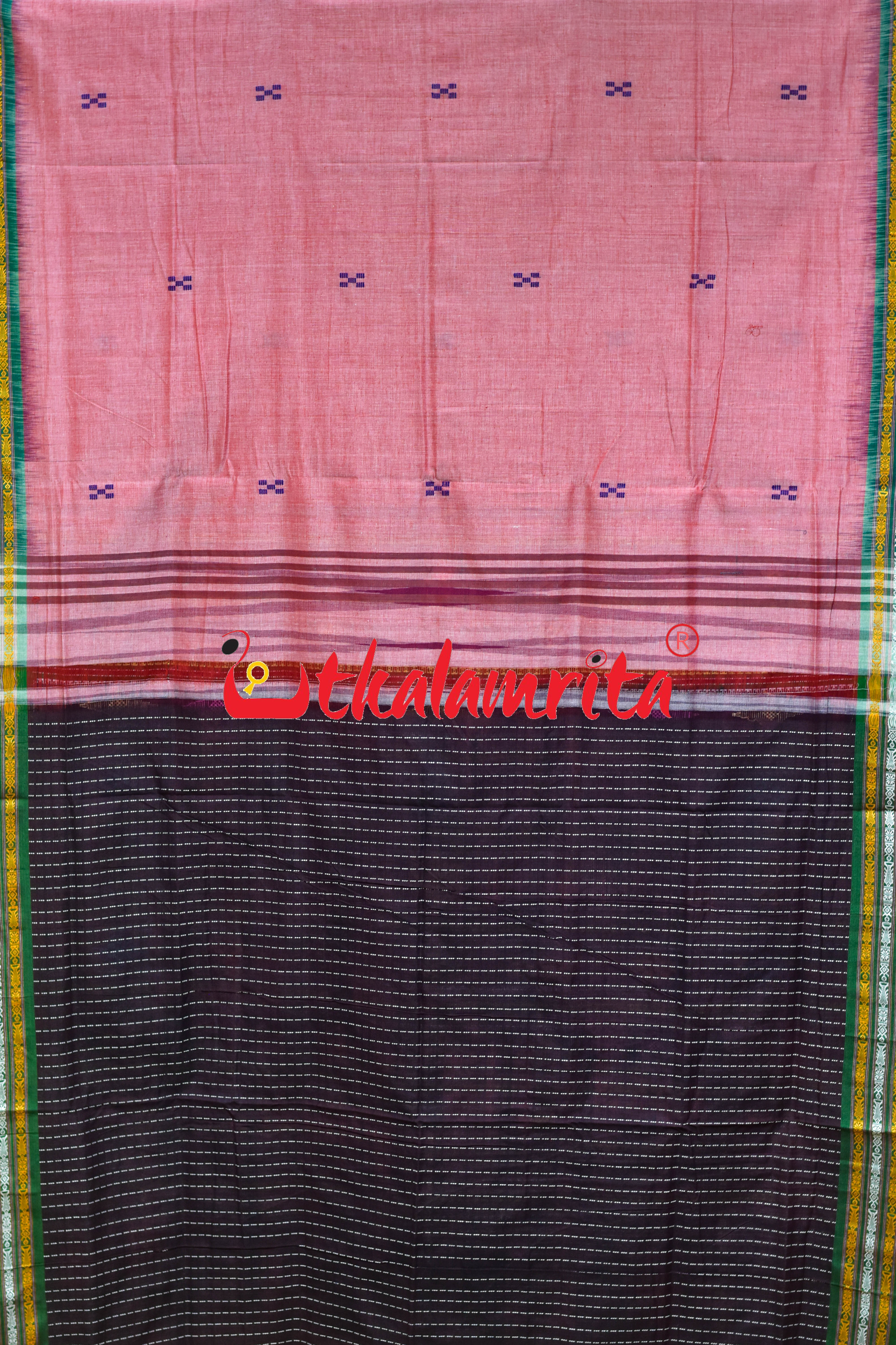 Pink Buta Phula Anchal Dhalapathar Cotton Saree
