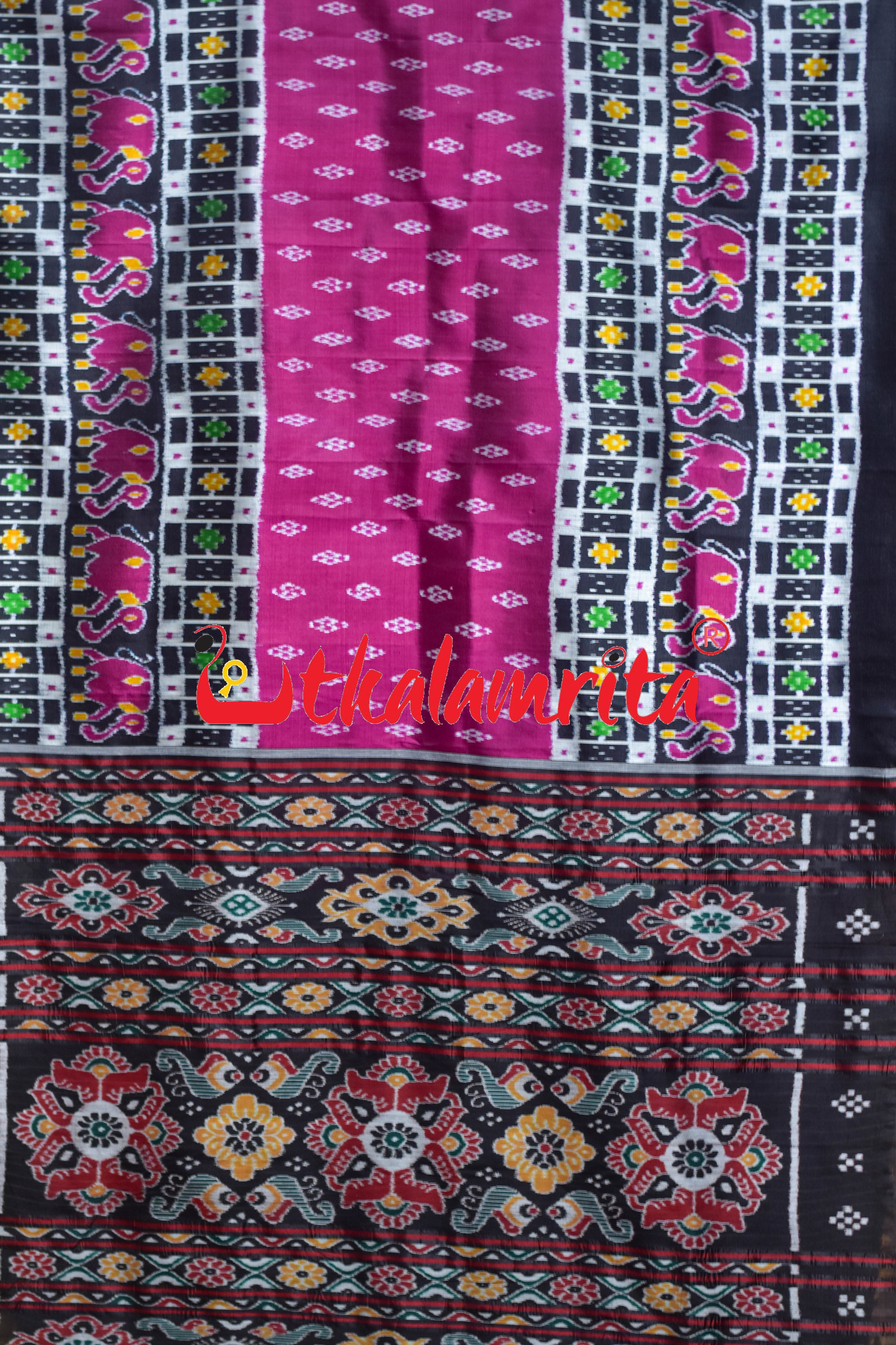 Purple Black Border Elephant Pasapali Khandua Silk Saree
