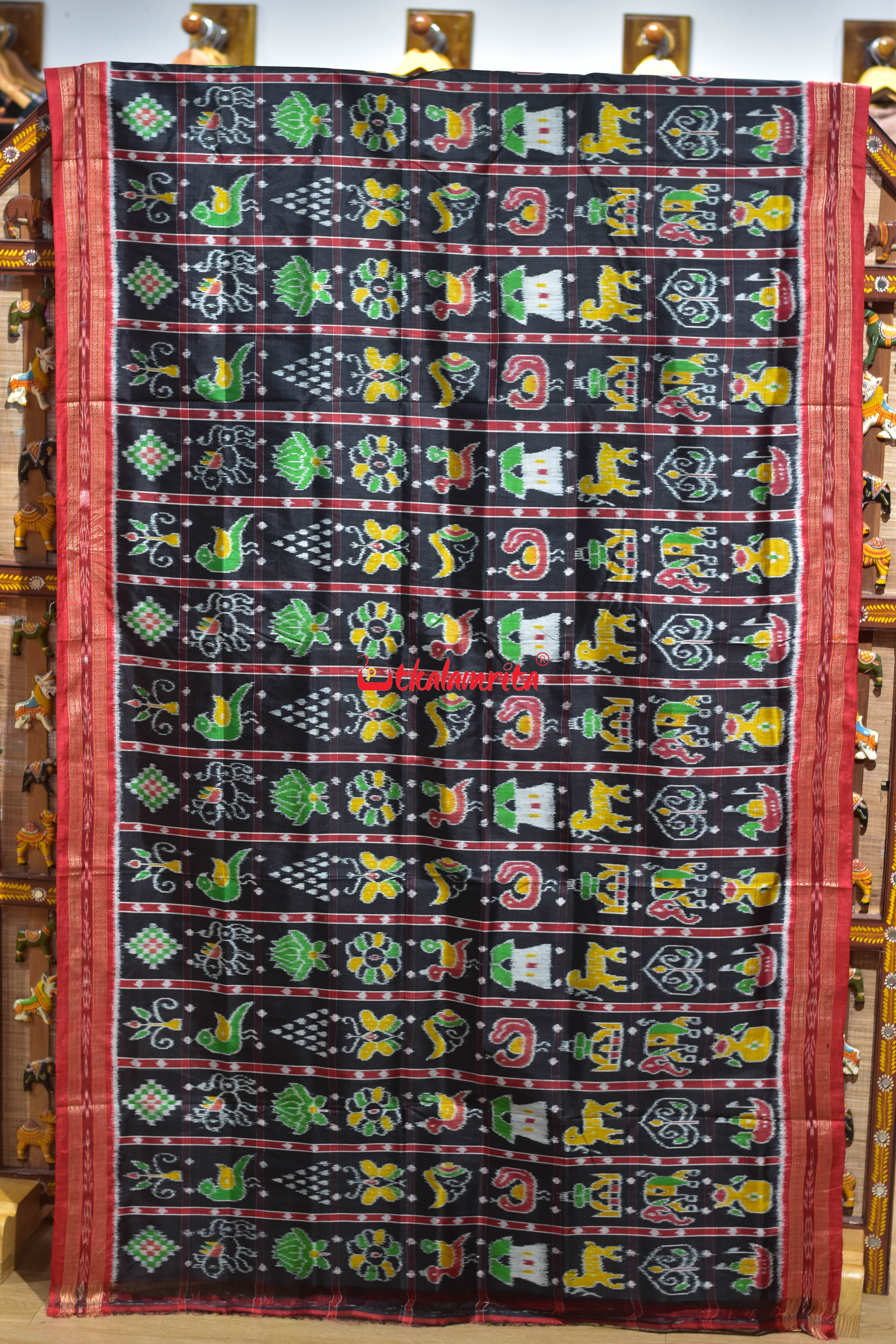 Black Nabakothi Dotted Khandua Silk Saree