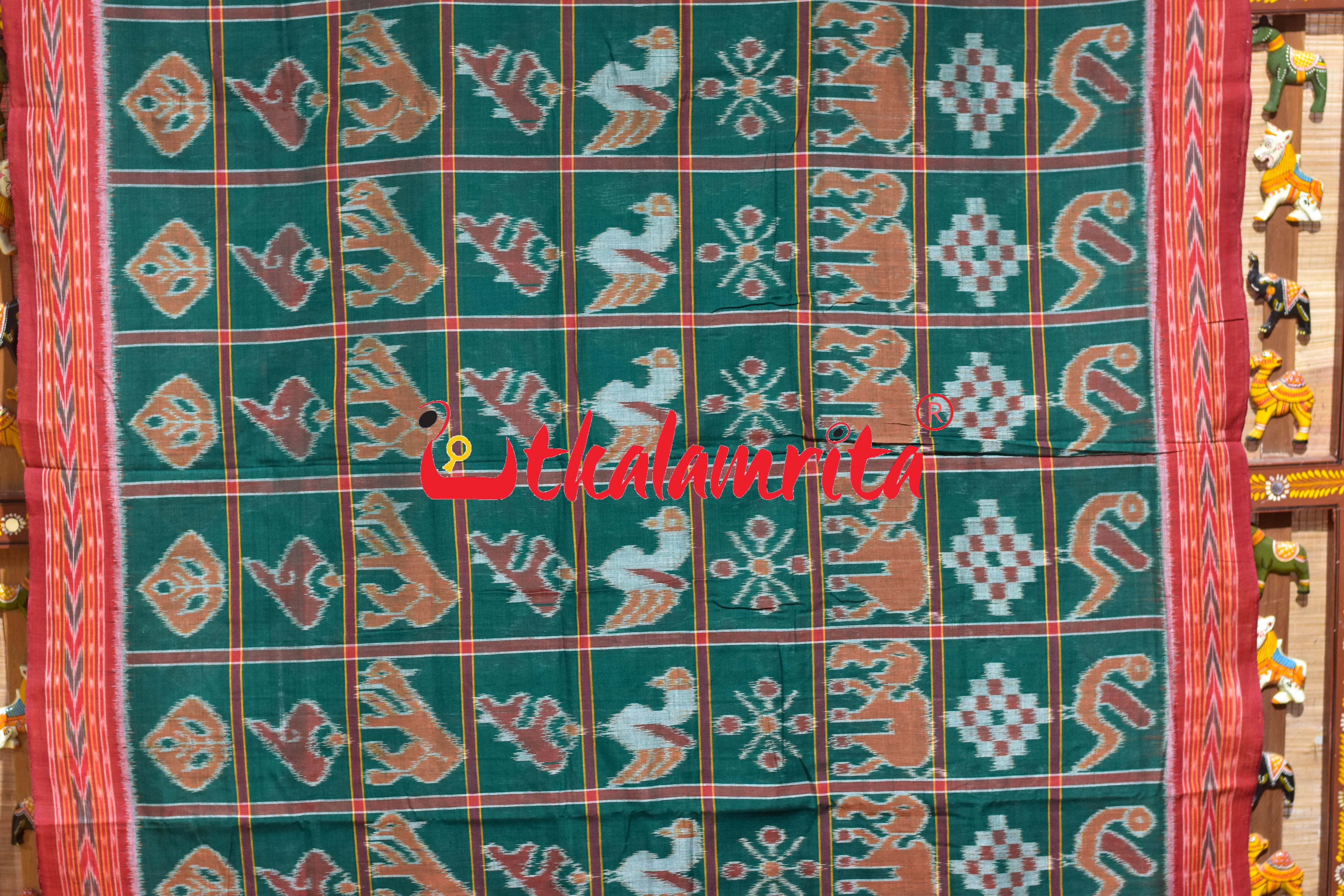 Green Red Dhanpatri Nabakothi Khandua Cotton Saree