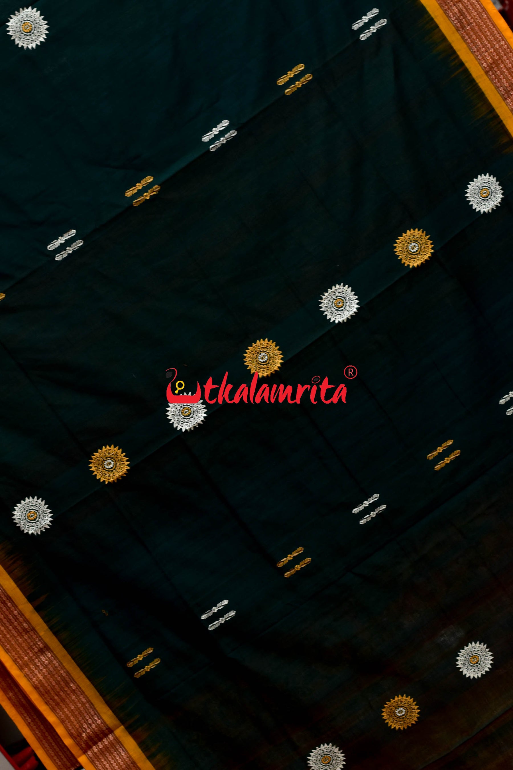 Bottle Green Yellow Padam Bomkai Cotton Saree