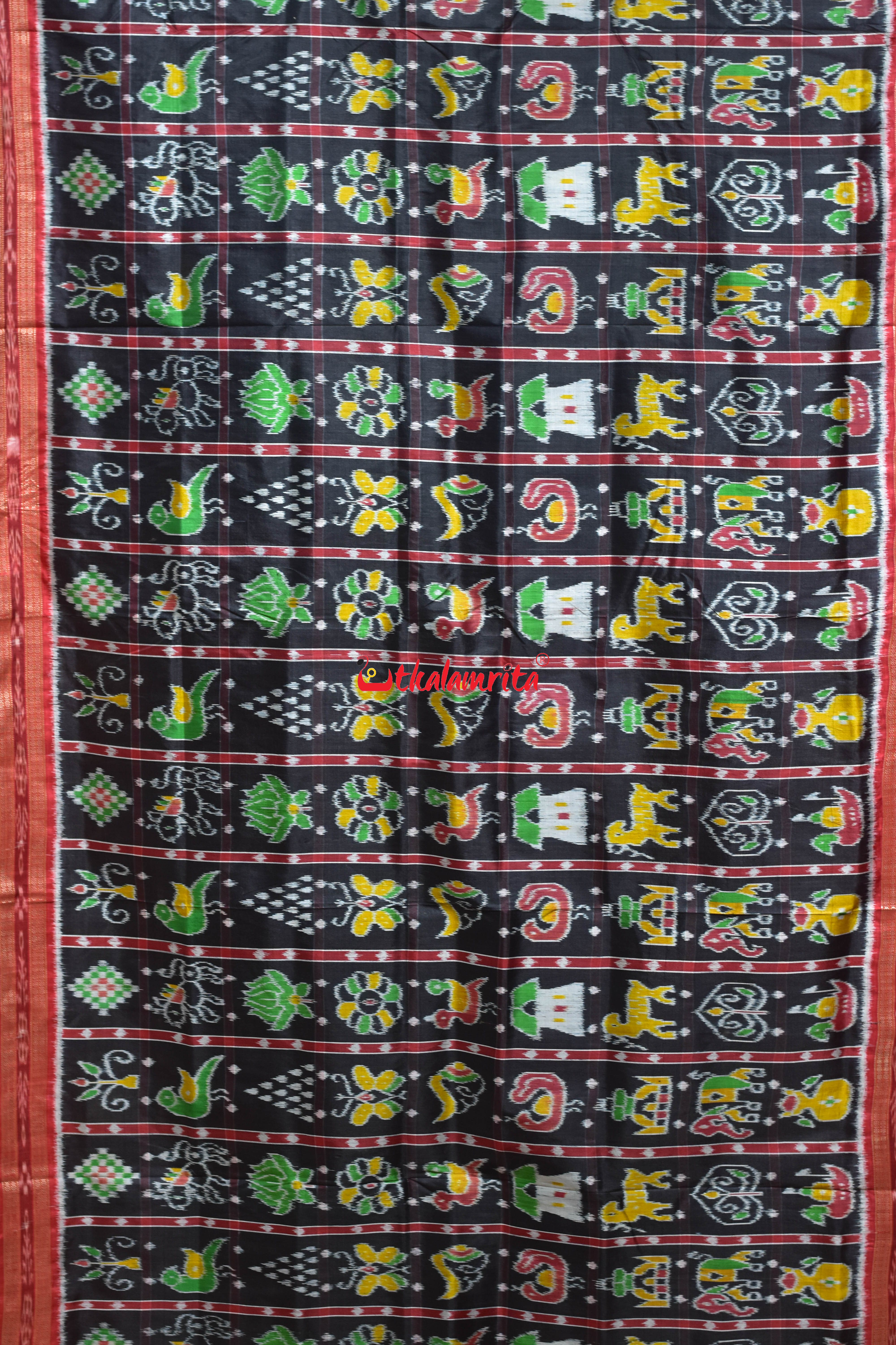 Black Nabakothi Dotted Khandua Silk Saree