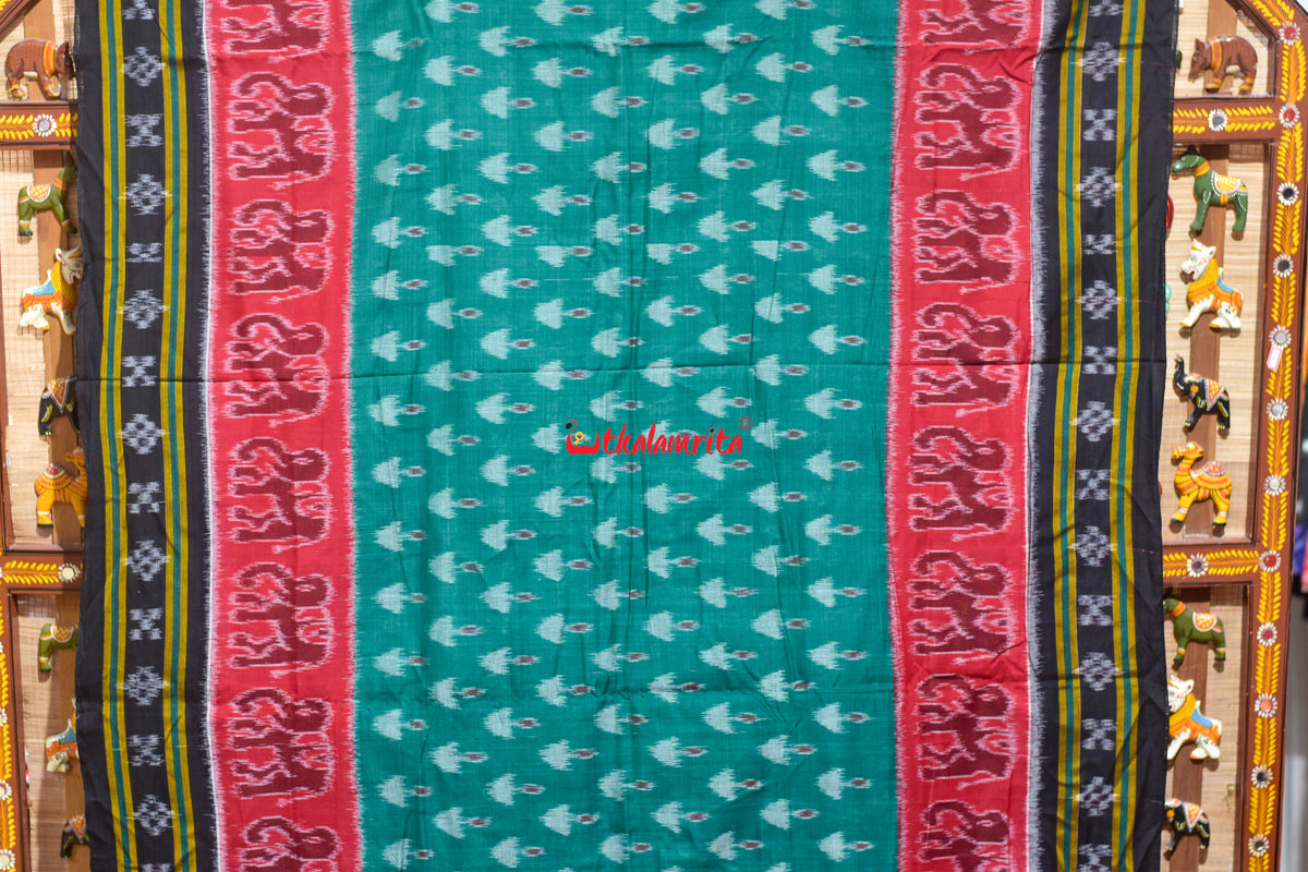Green Red Hathi Boita Khandua Cotton Saree