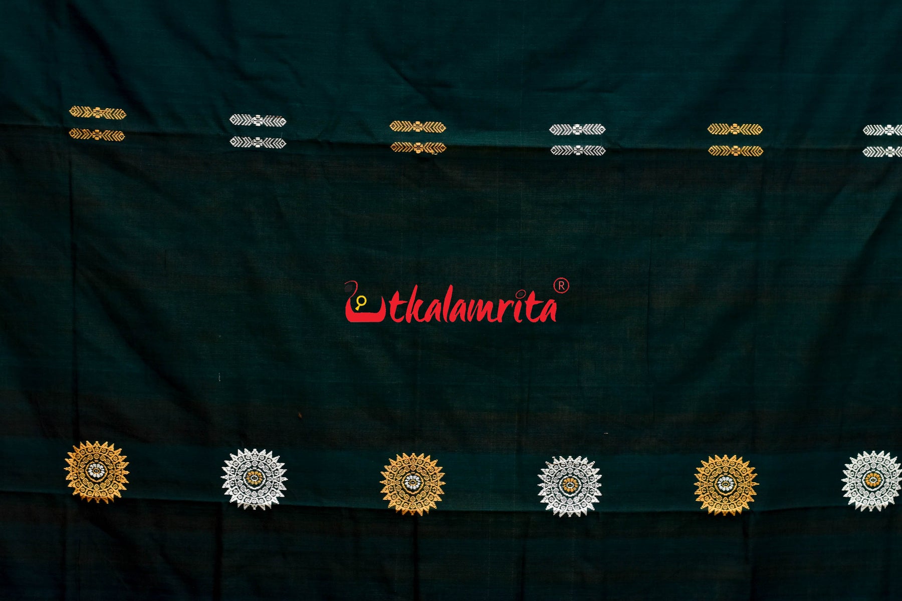 Bottle Green Yellow Padam Bomkai Cotton Saree