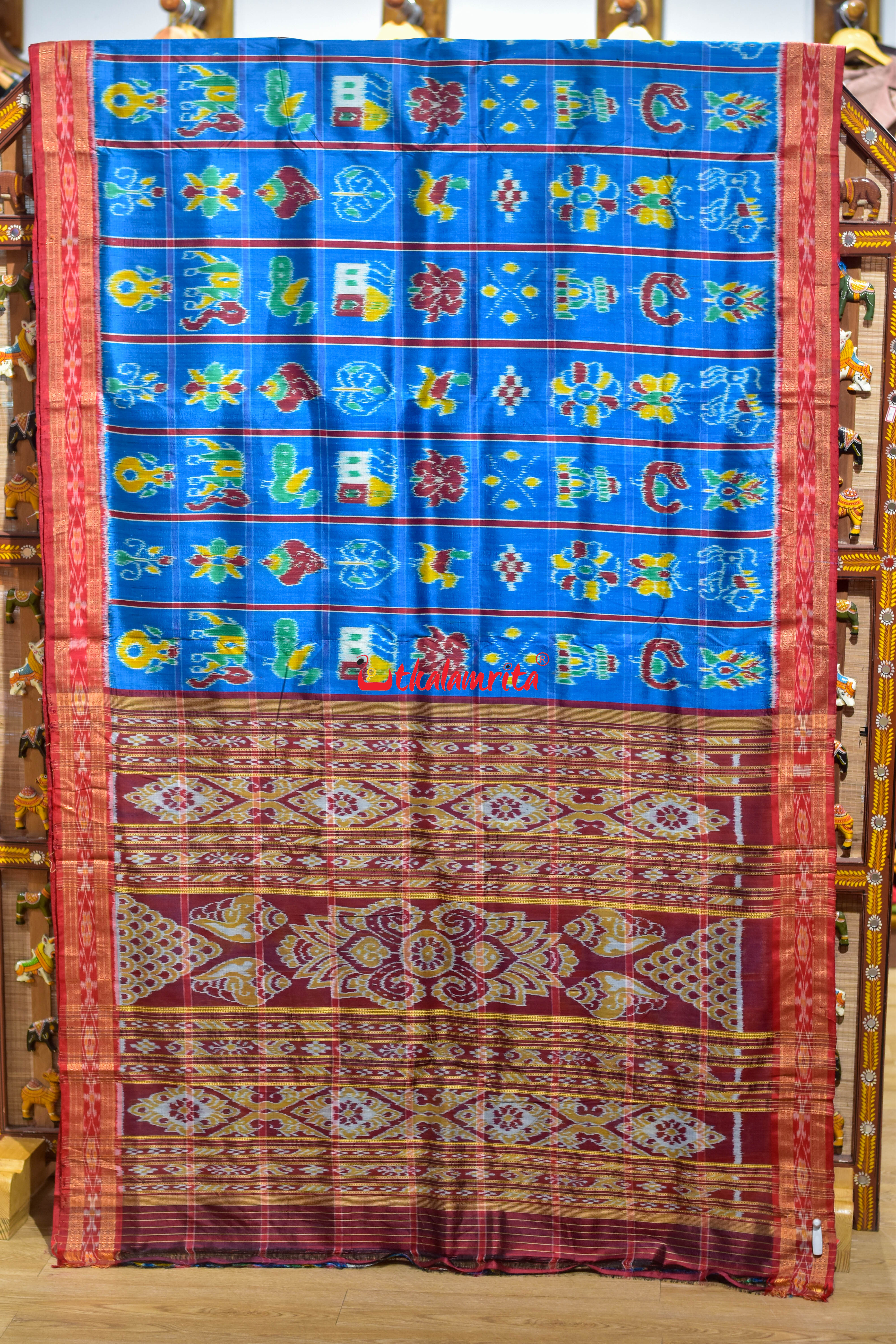 German Blue Nabakothi Khandua Silk Saree