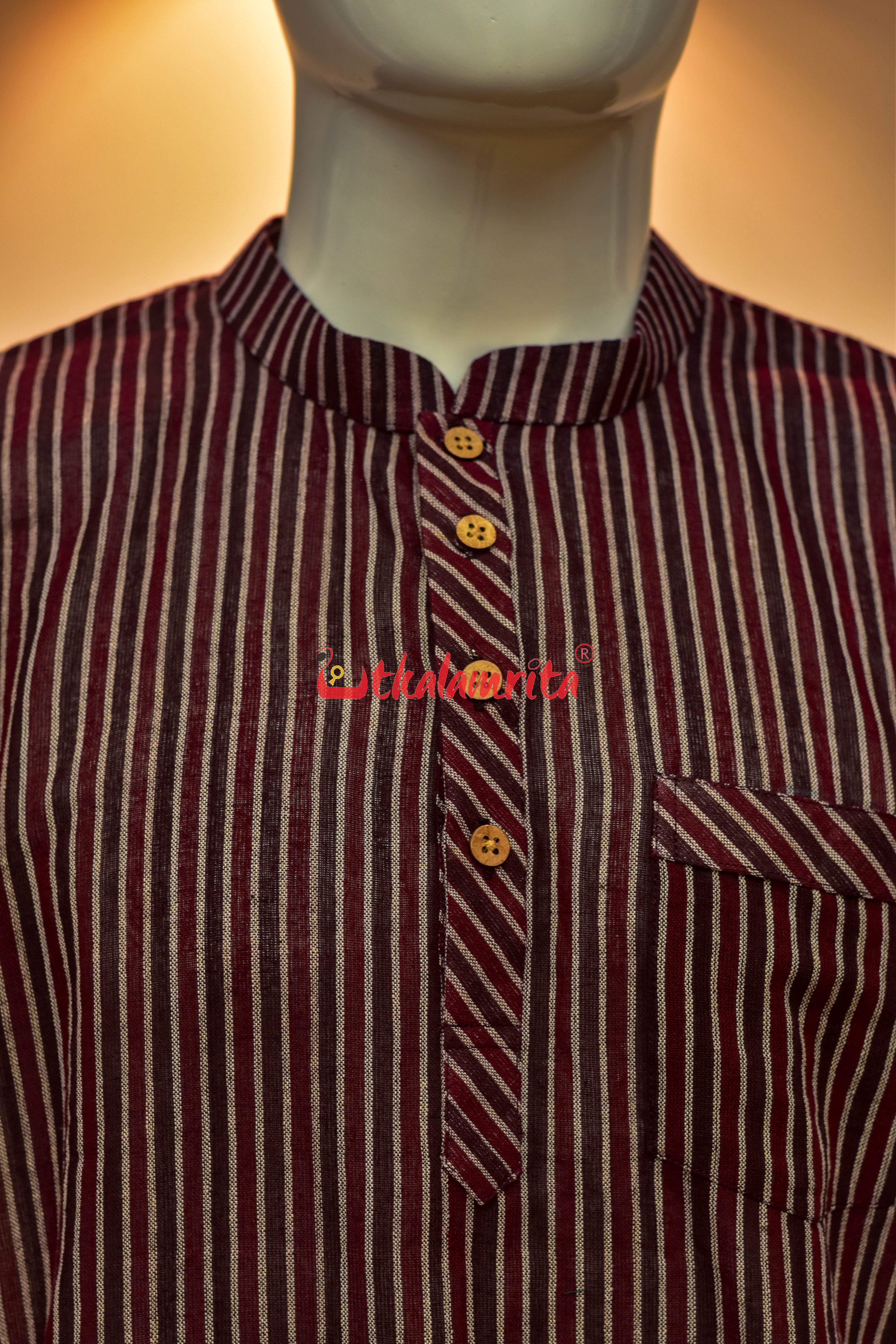 Coffee Maroon Lines Kotpad (Men's Half Kurta)