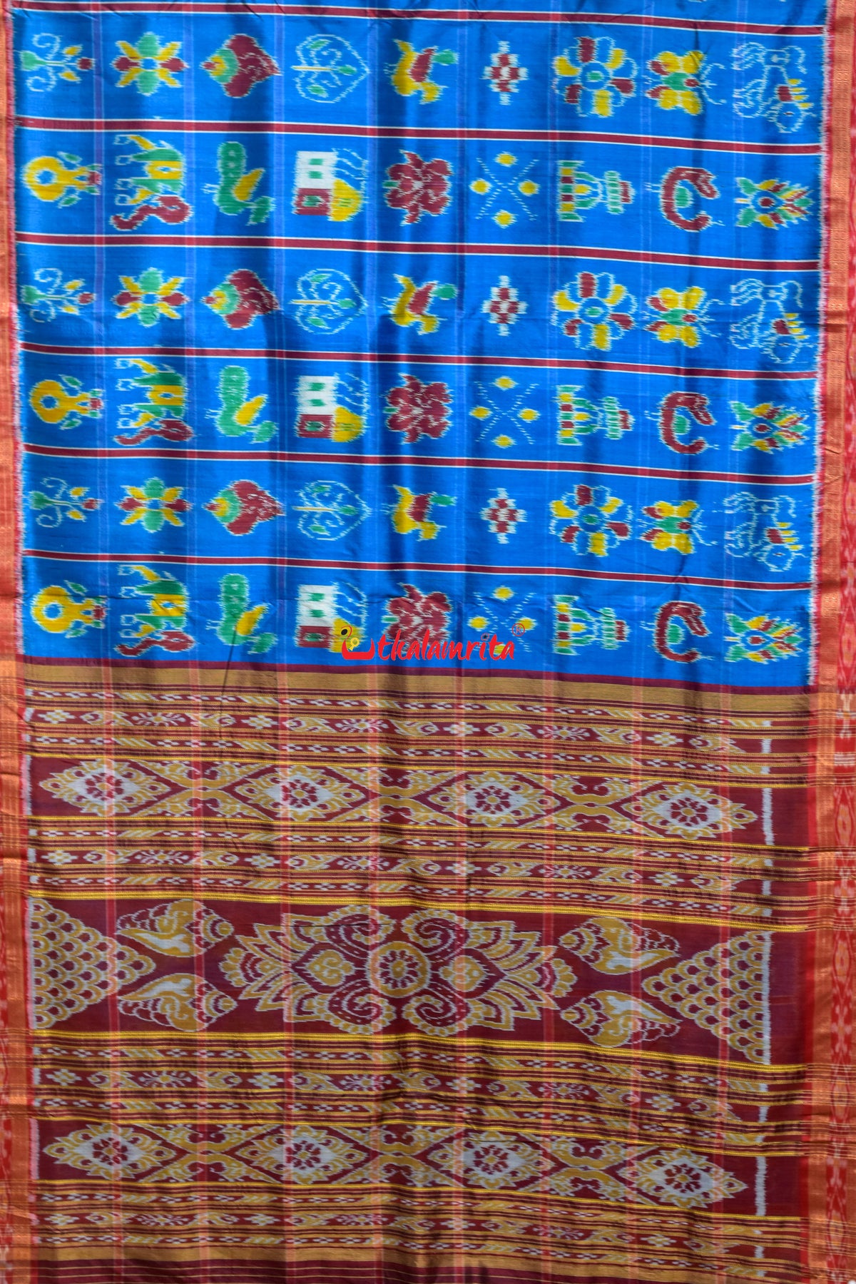 German Blue Nabakothi Khandua Silk Saree
