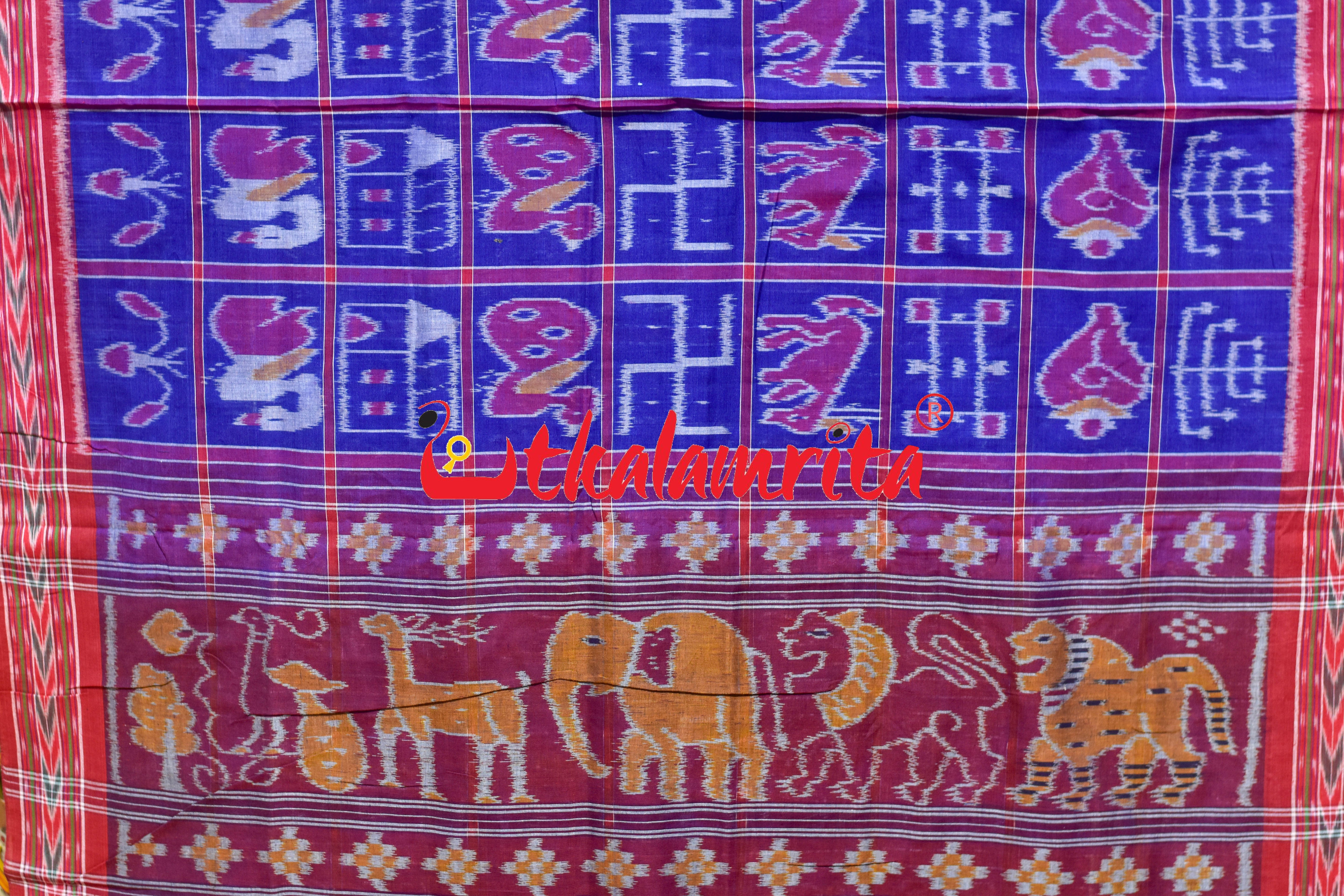 Blue Red Dhanpatri Nabakothi Khandua Cotton Saree