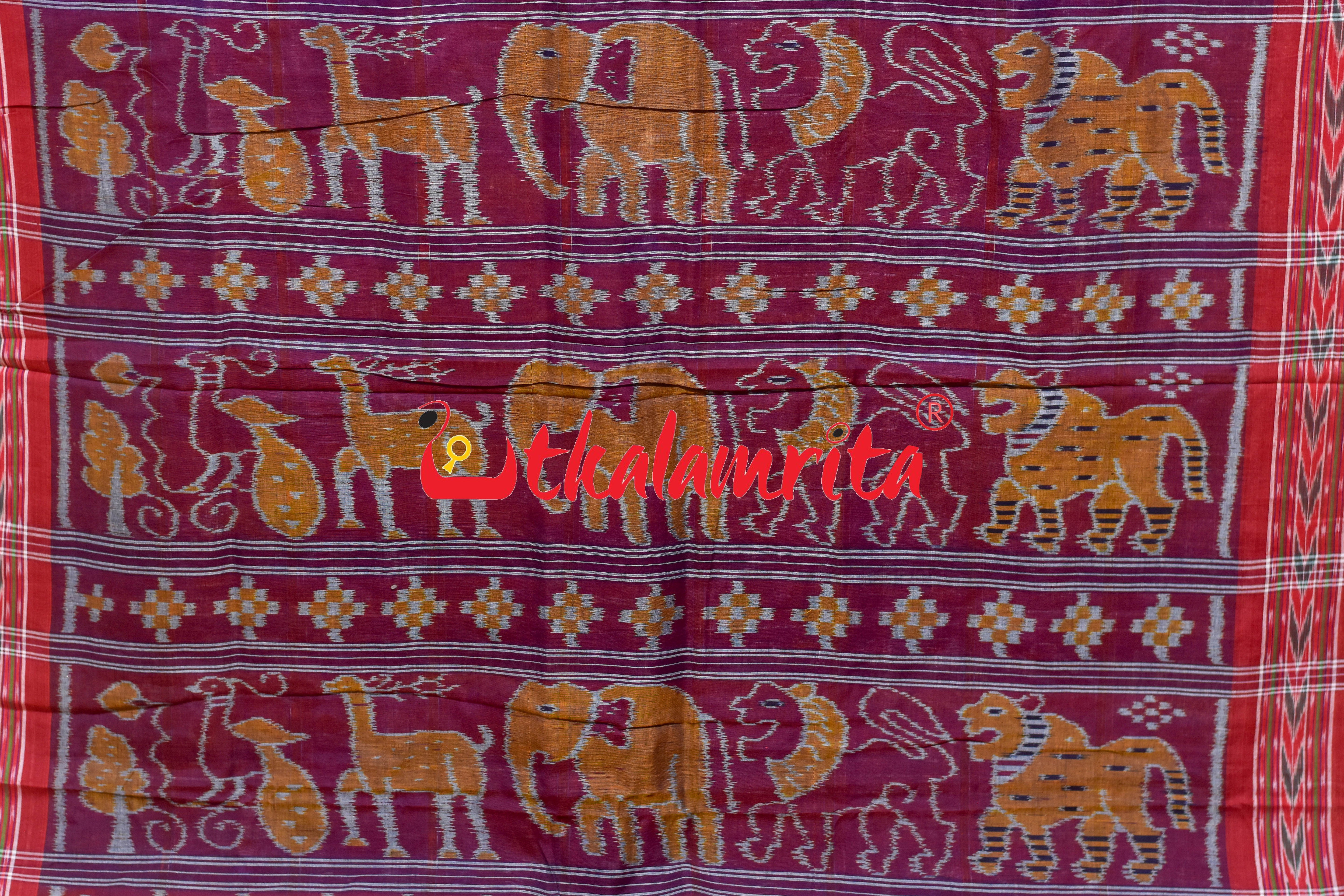 Blue Red Dhanpatri Nabakothi Khandua Cotton Saree